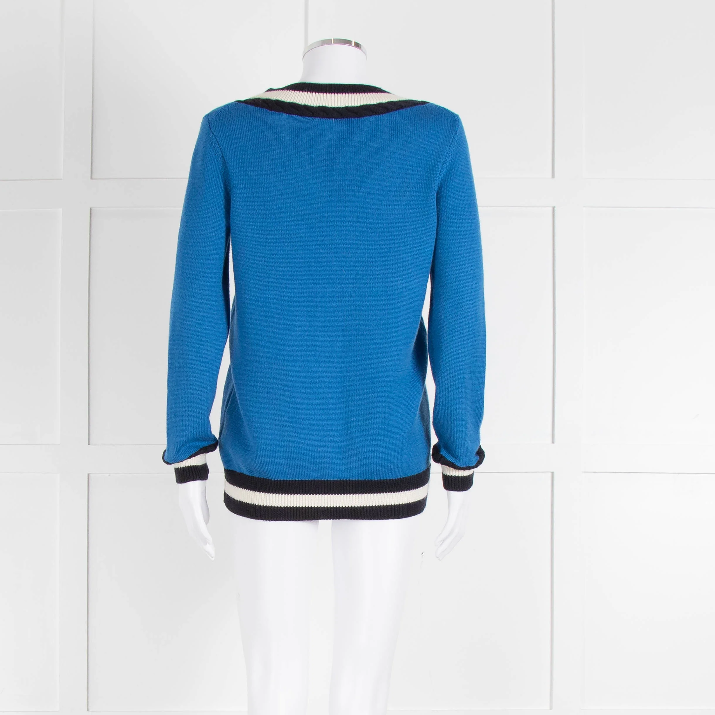 Claudie Pierlot Blue V Neck Jumper With Stripe Detail - Image 5