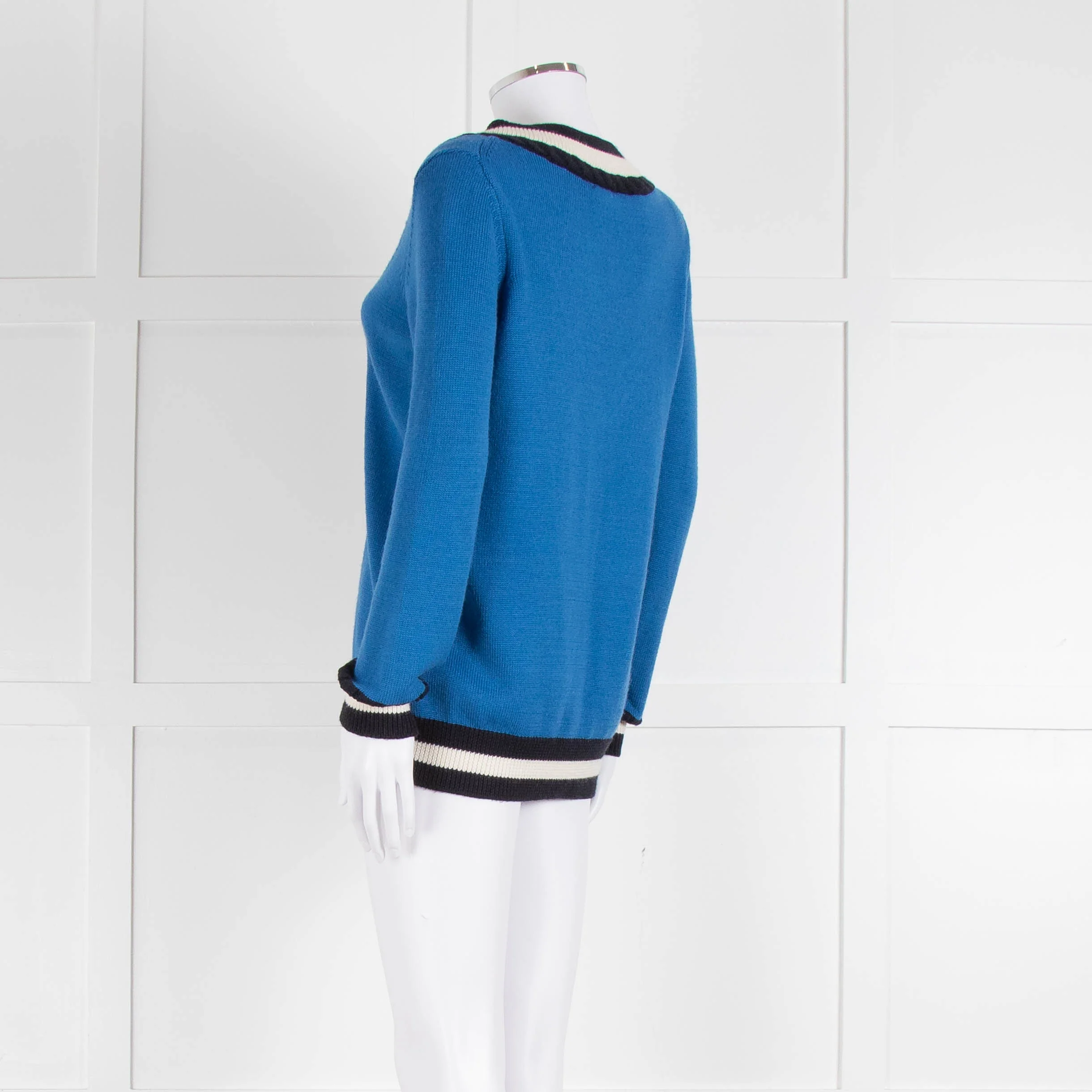 Claudie Pierlot Blue V Neck Jumper With Stripe Detail - Image 6