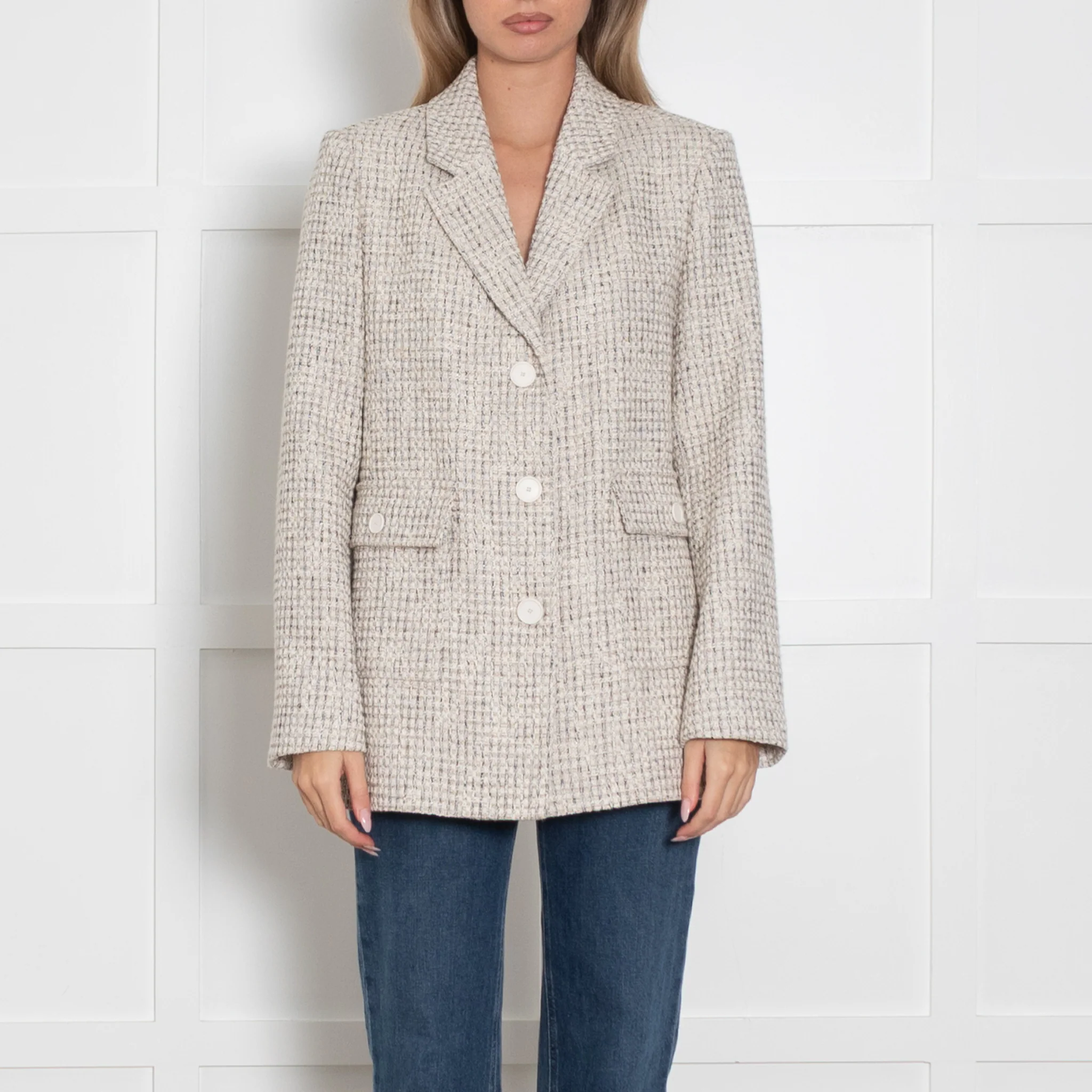 Claudie Pierlot Cream and Beige Tweed Blazer - Image 2