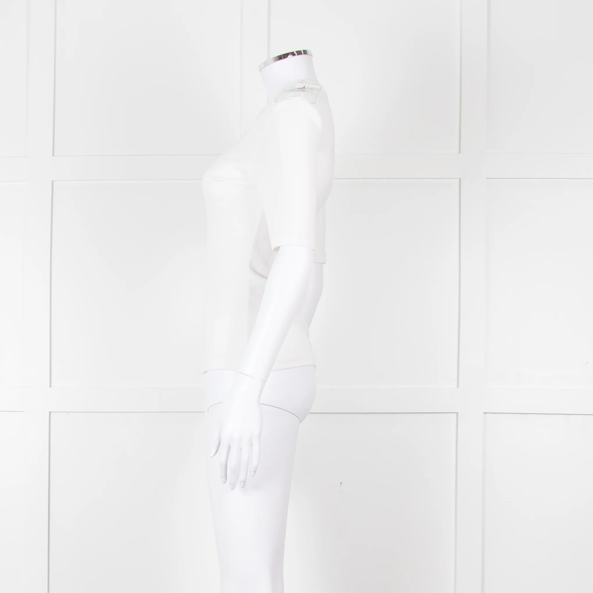 Claudie Pierlot White Lace Detail Shoulder Short Sleeve Top - Image 7