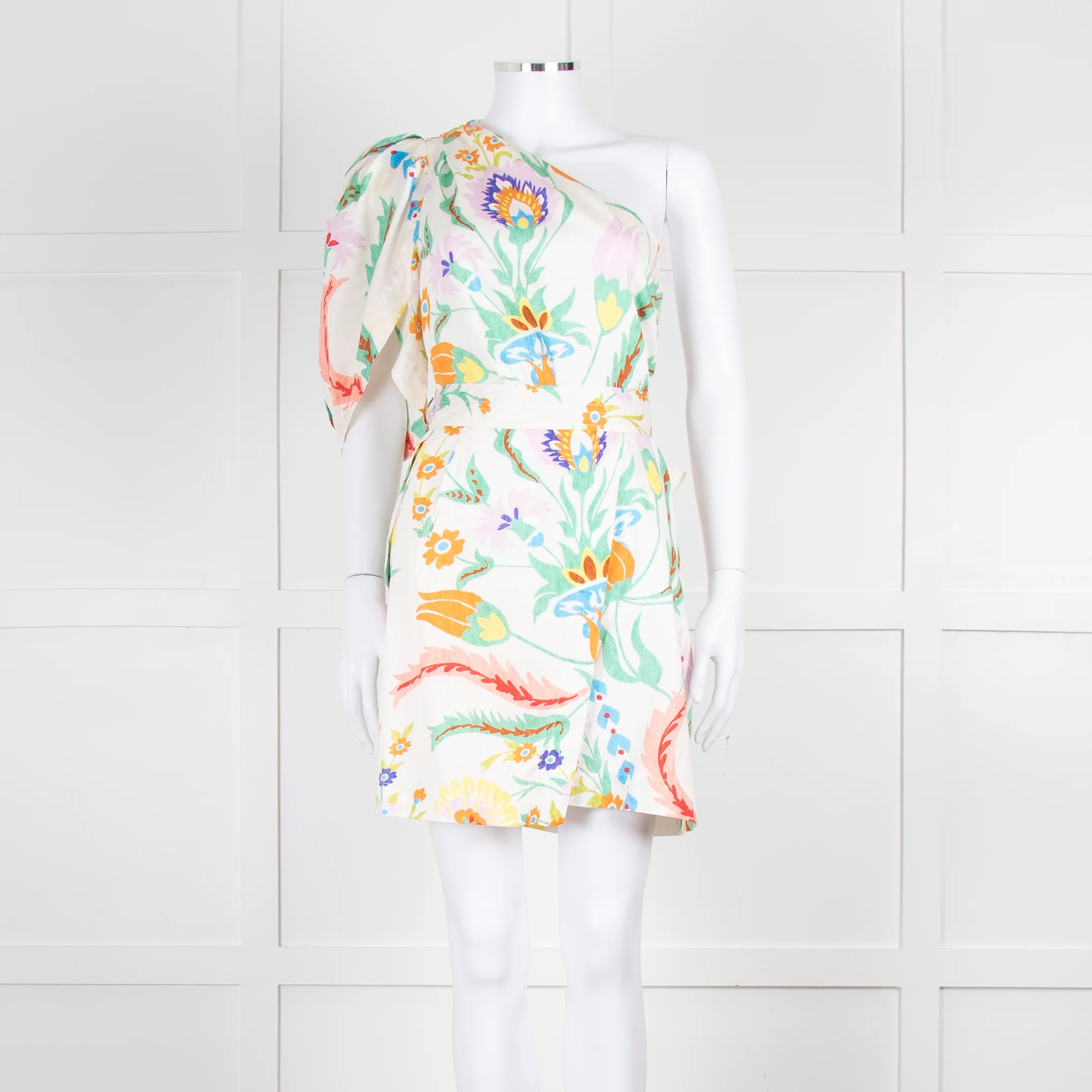 Claudie Pierlot Cream Multicolour Floral One Shoulder Belted Dress