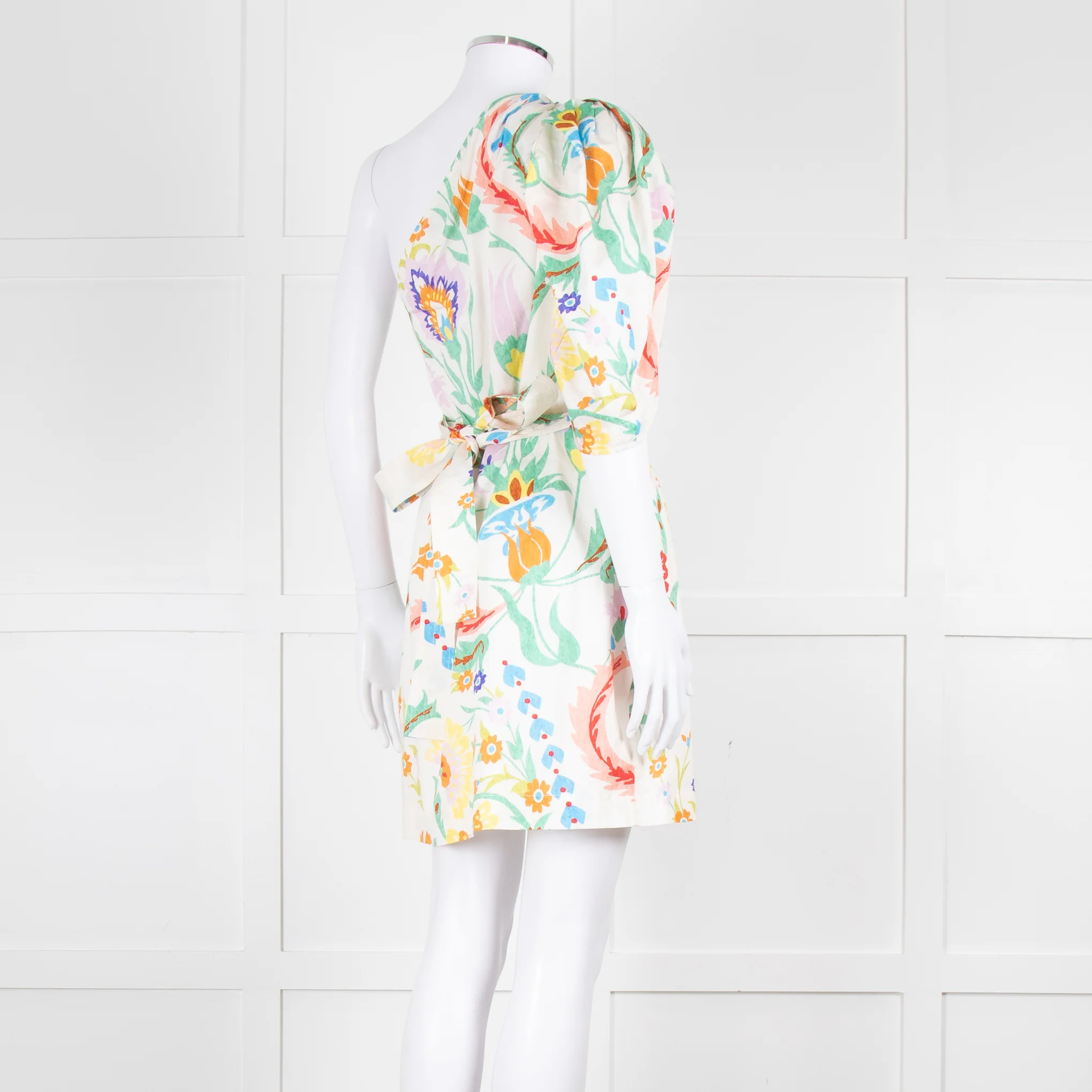 Claudie Pierlot Cream Multicolour Floral One Shoulder Belted Dress - Image 4