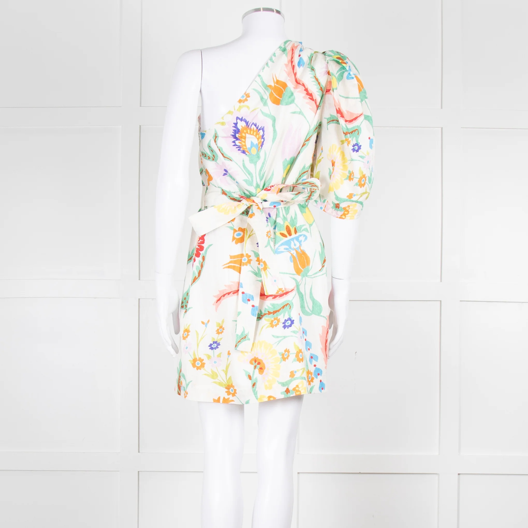 Claudie Pierlot Cream Multicolour Floral One Shoulder Belted Dress - Image 5