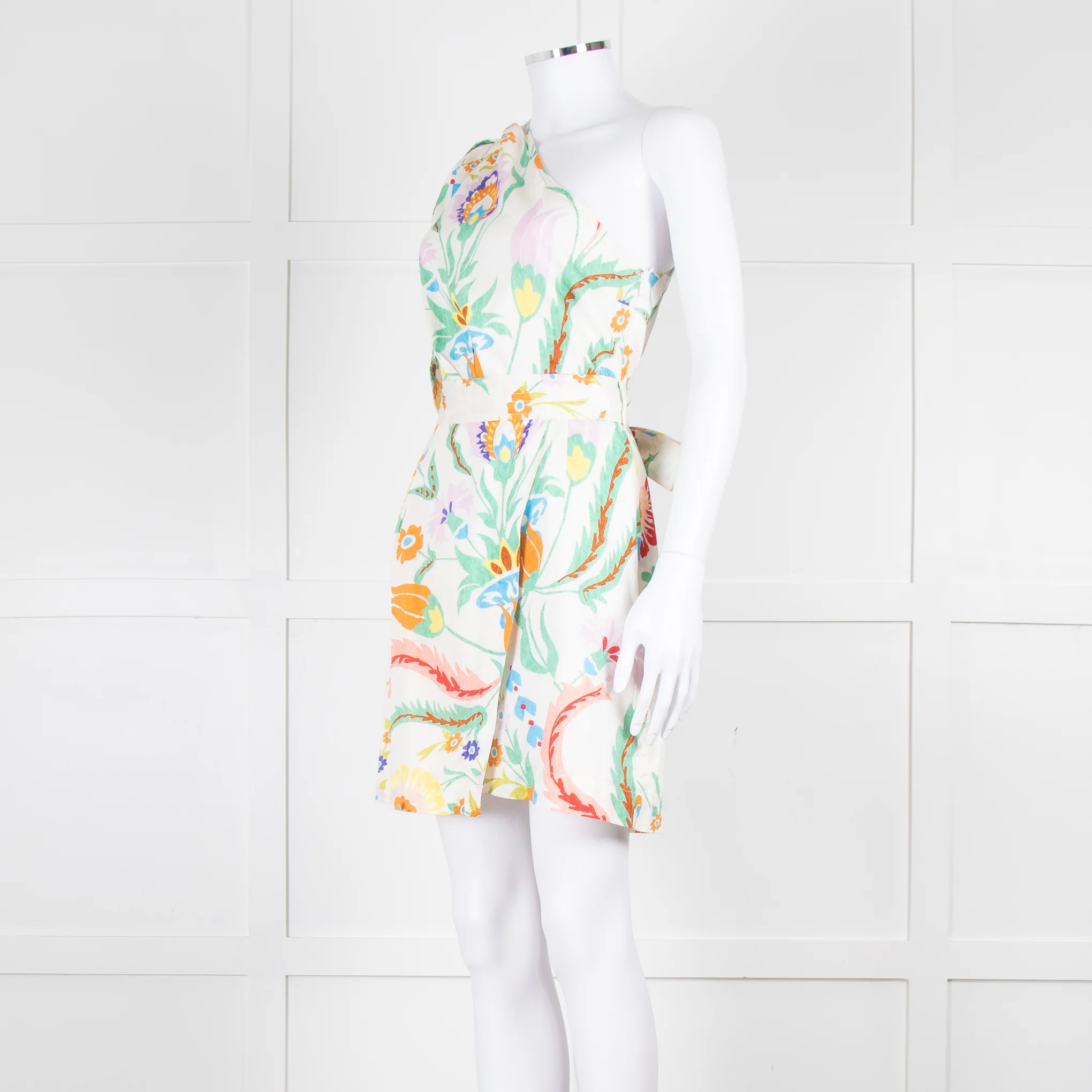 Claudie Pierlot Cream Multicolour Floral One Shoulder Belted Dress - Image 8
