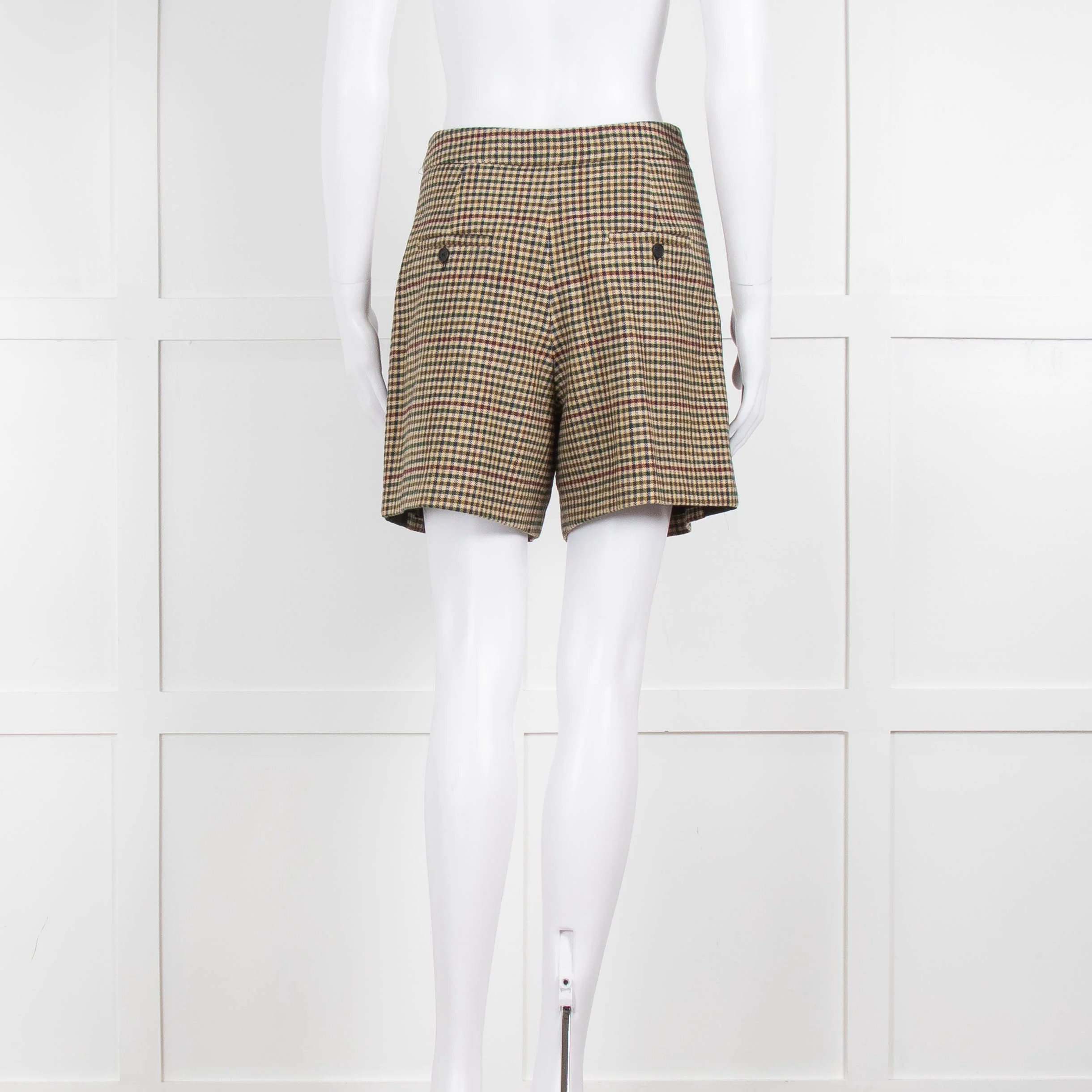 Claudie Pierlot Green Cream Red Checked Shorts - Image 5