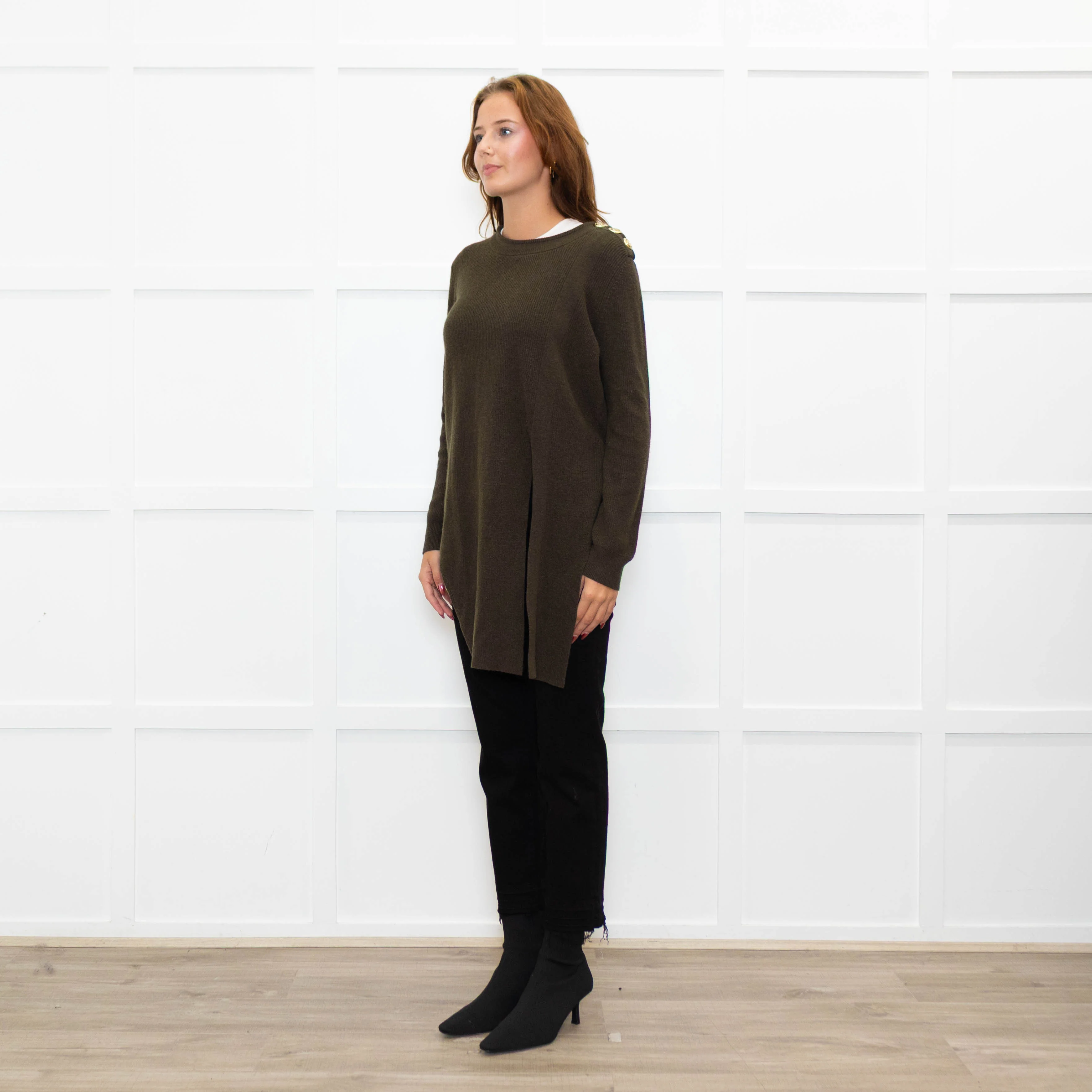 Claudie Pierlot Green Wool Blend Long Front Sweater - Image 3