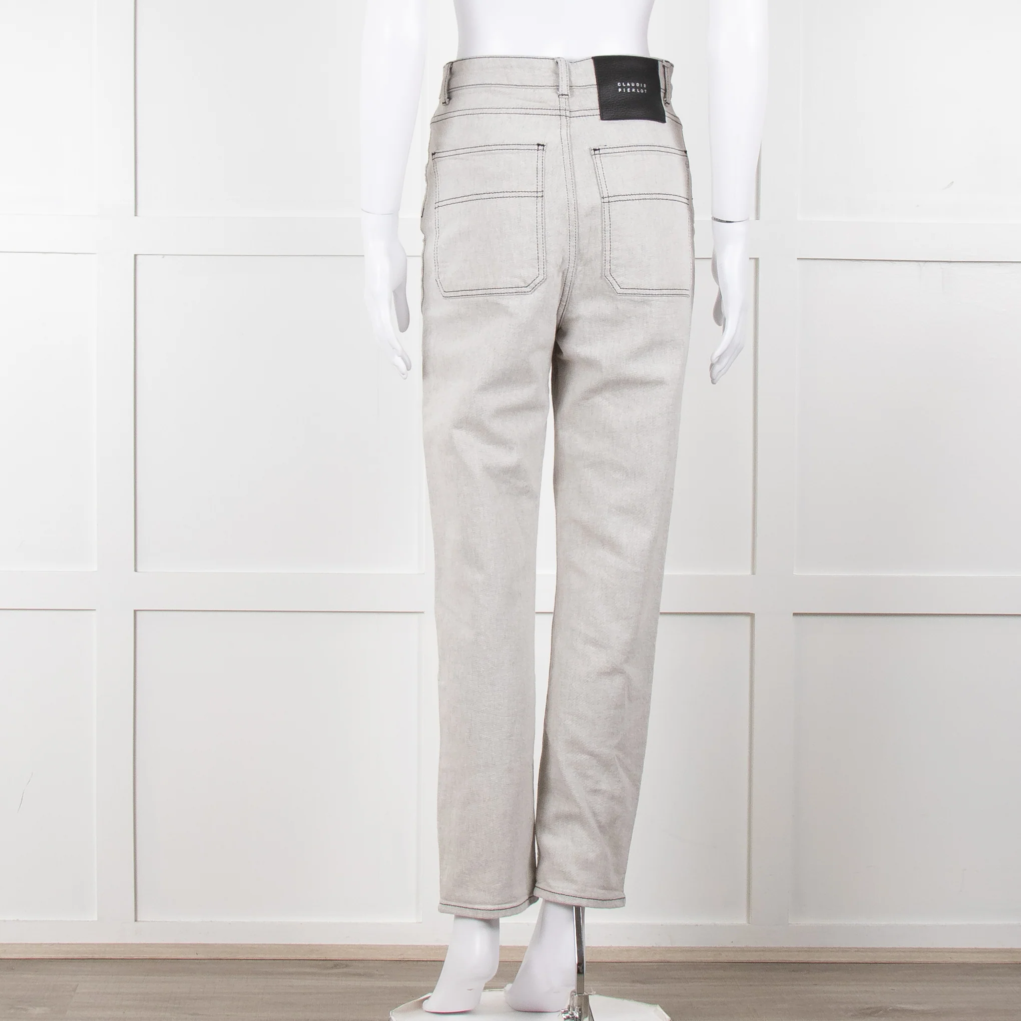 Claudie Pierlot Grey Black Thread Detail Denim Trousers - Image 5