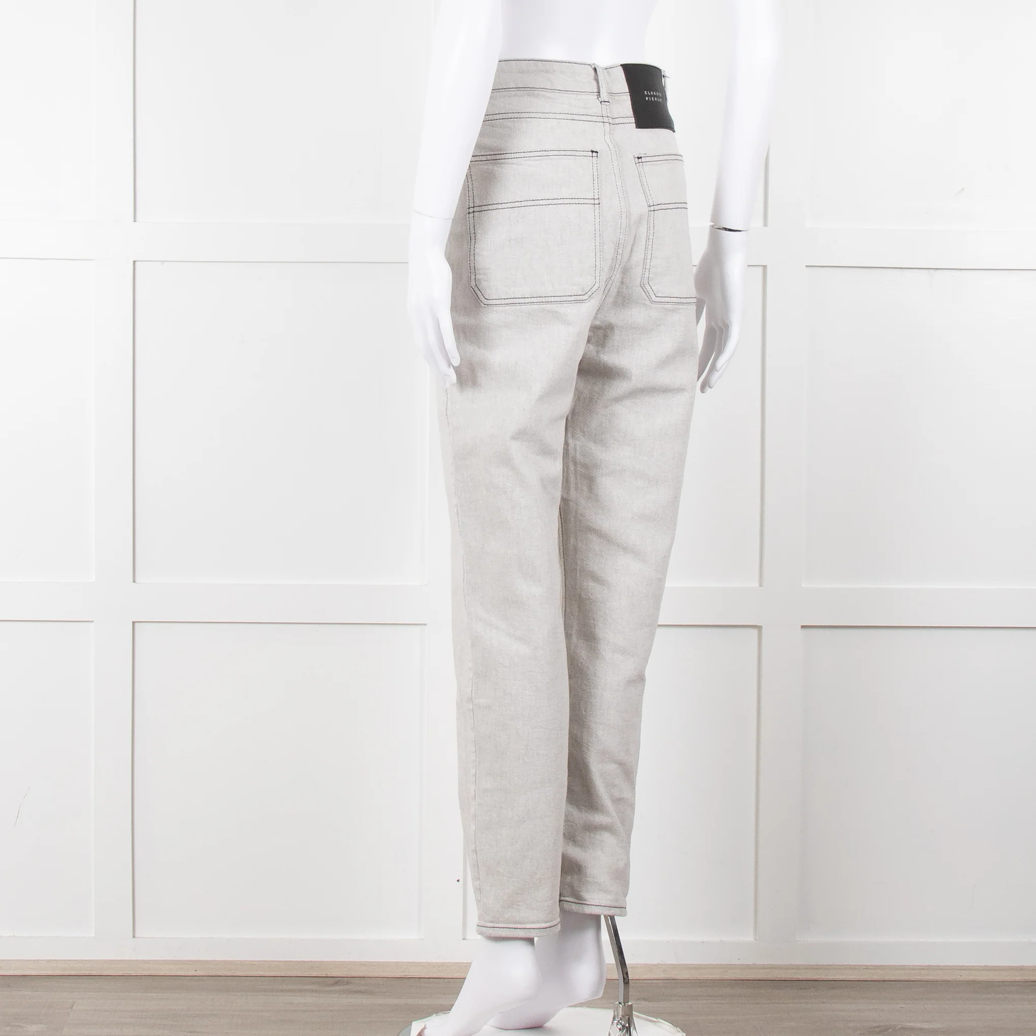 Claudie Pierlot Grey Black Thread Detail Denim Trousers - Image 6