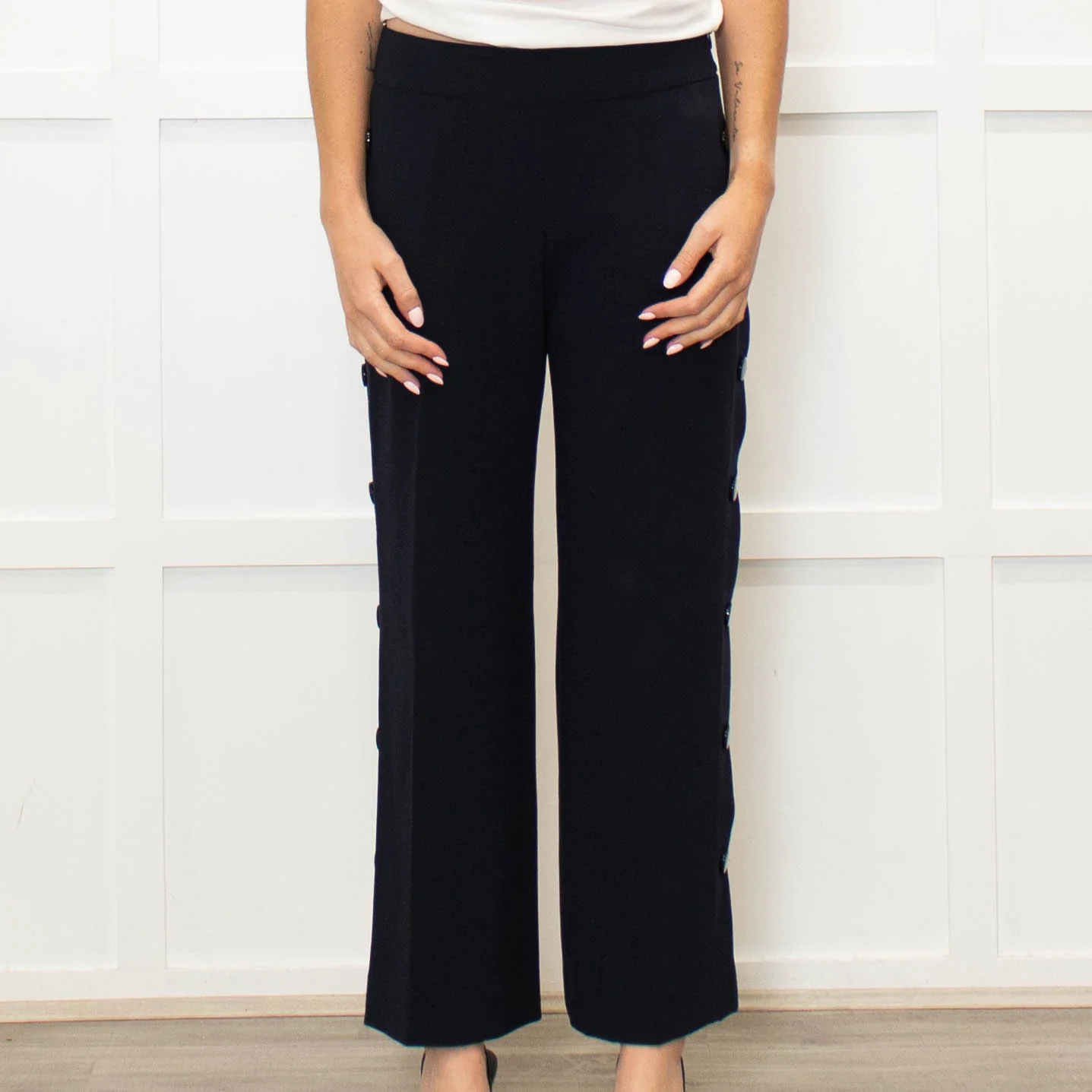 Claudie Pierlot Navy Trousers With Buttons Down The Sides - Image 2
