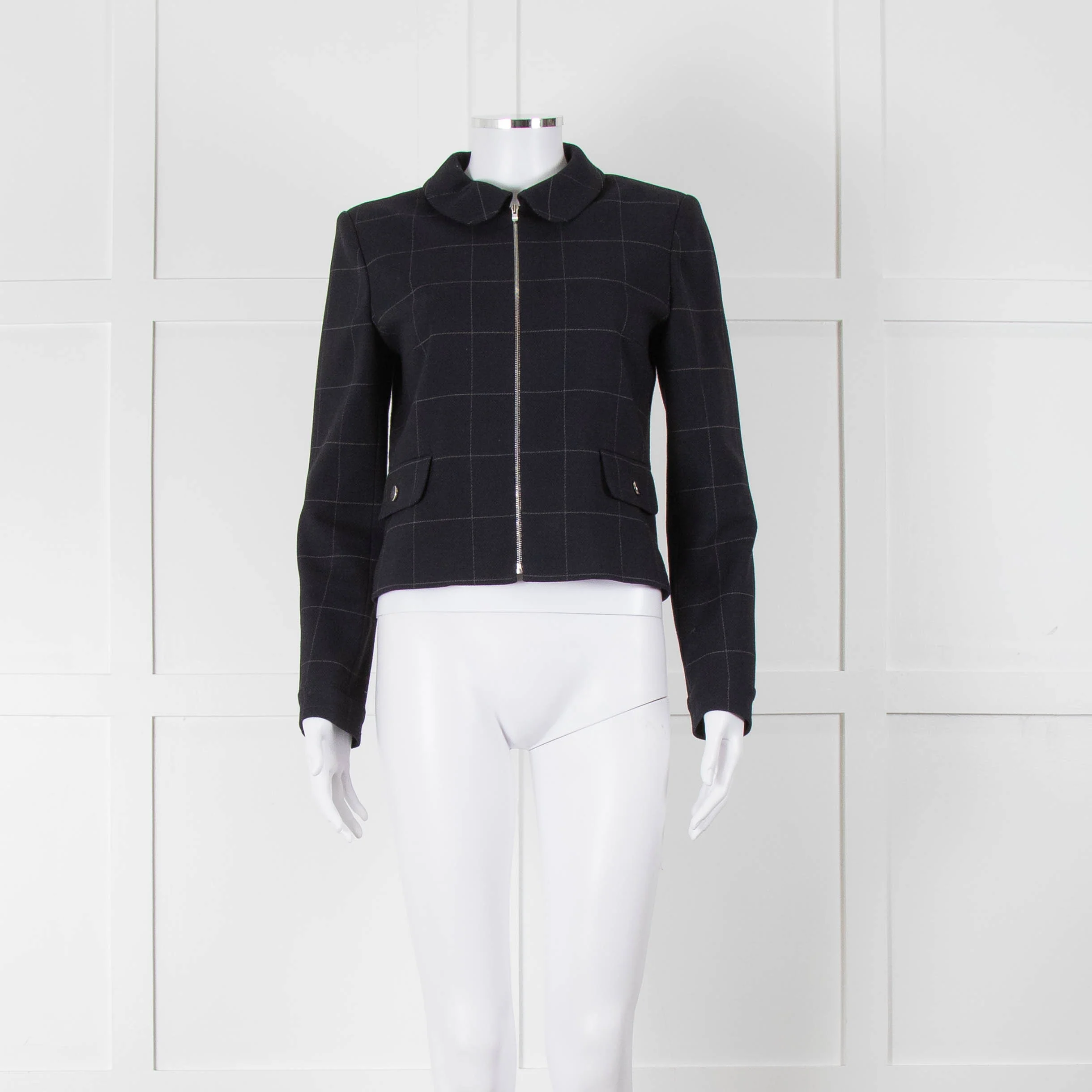 Claudie Pierlot Navy White Check Zip Up Jacket