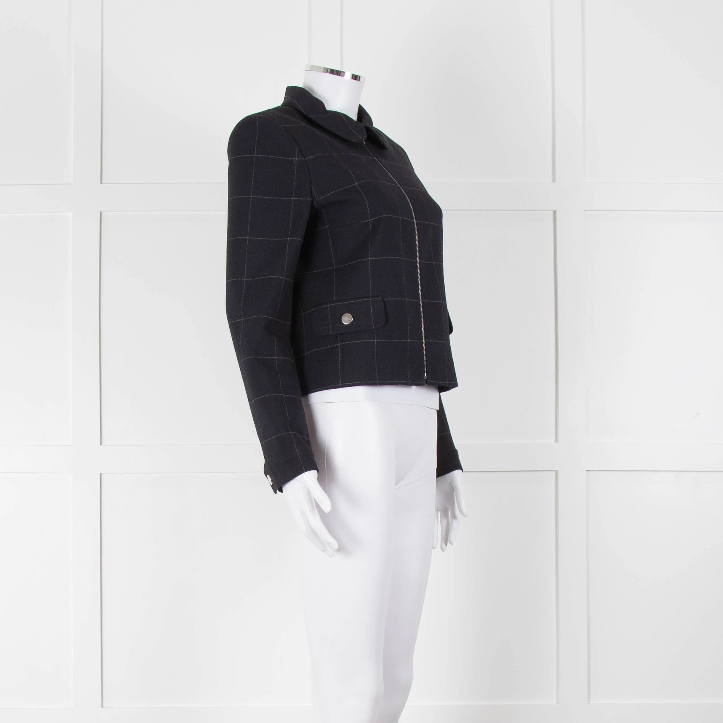 Claudie Pierlot Navy White Check Zip Up Jacket - Image 2