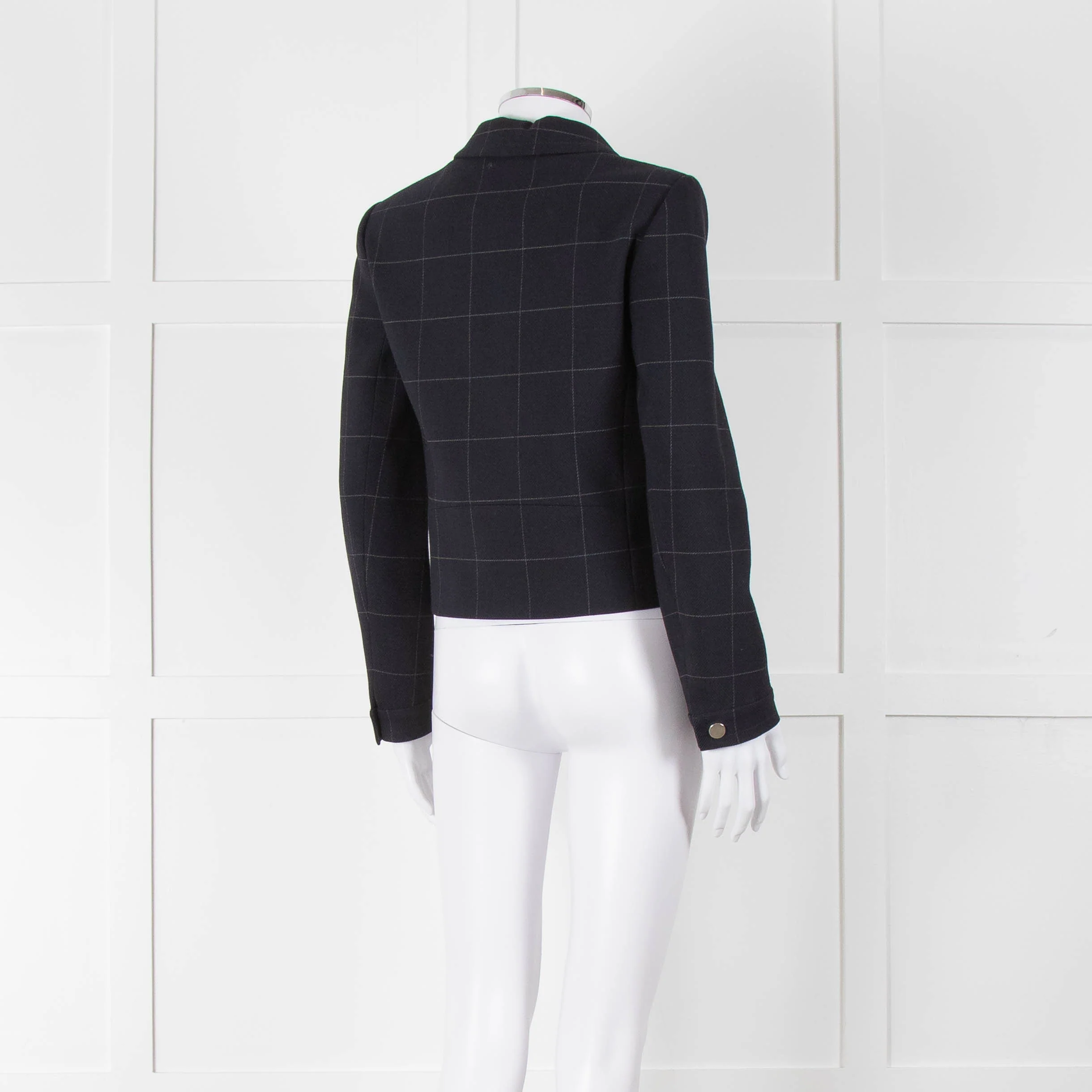 Claudie Pierlot Navy White Check Zip Up Jacket - Image 4