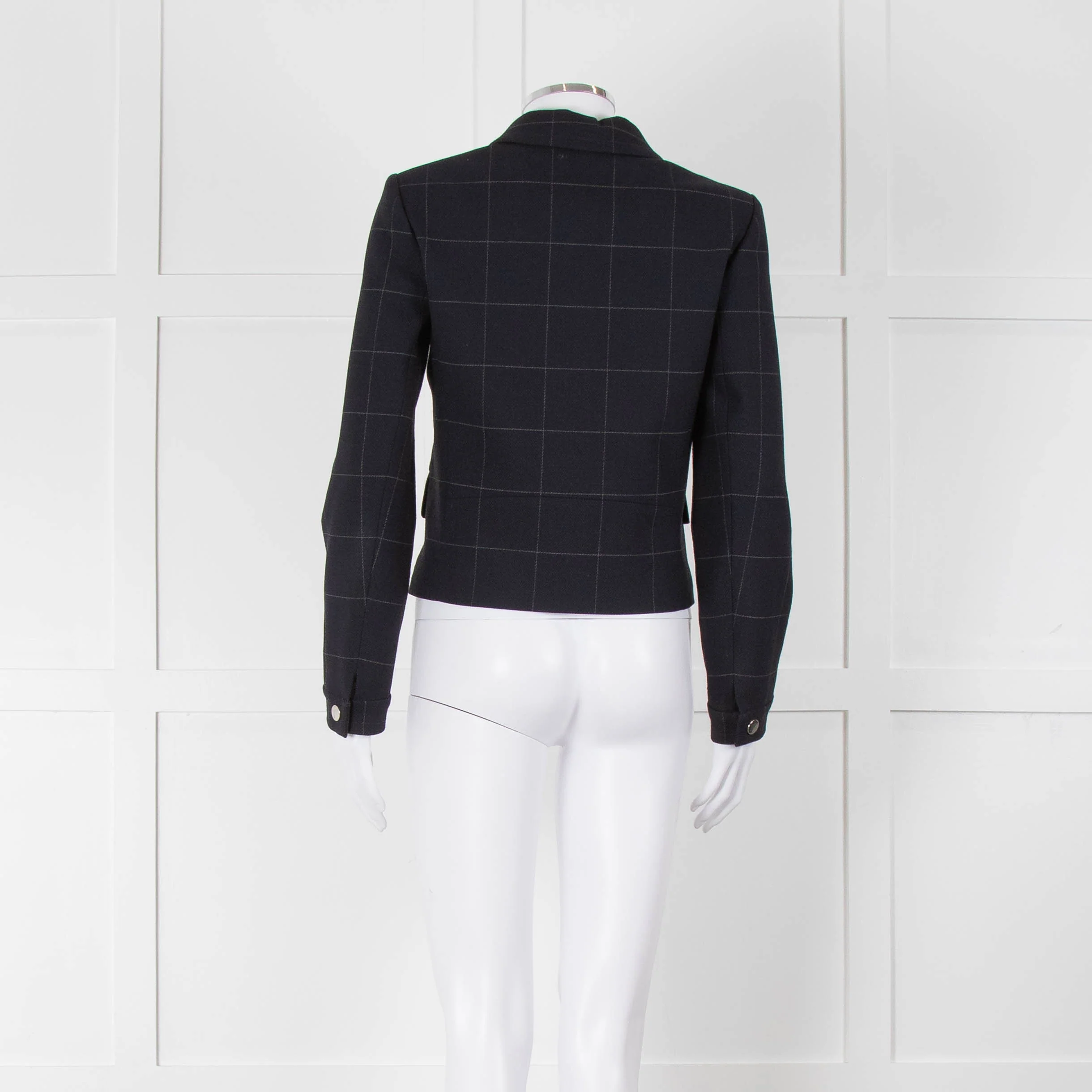 Claudie Pierlot Navy White Check Zip Up Jacket - Image 5