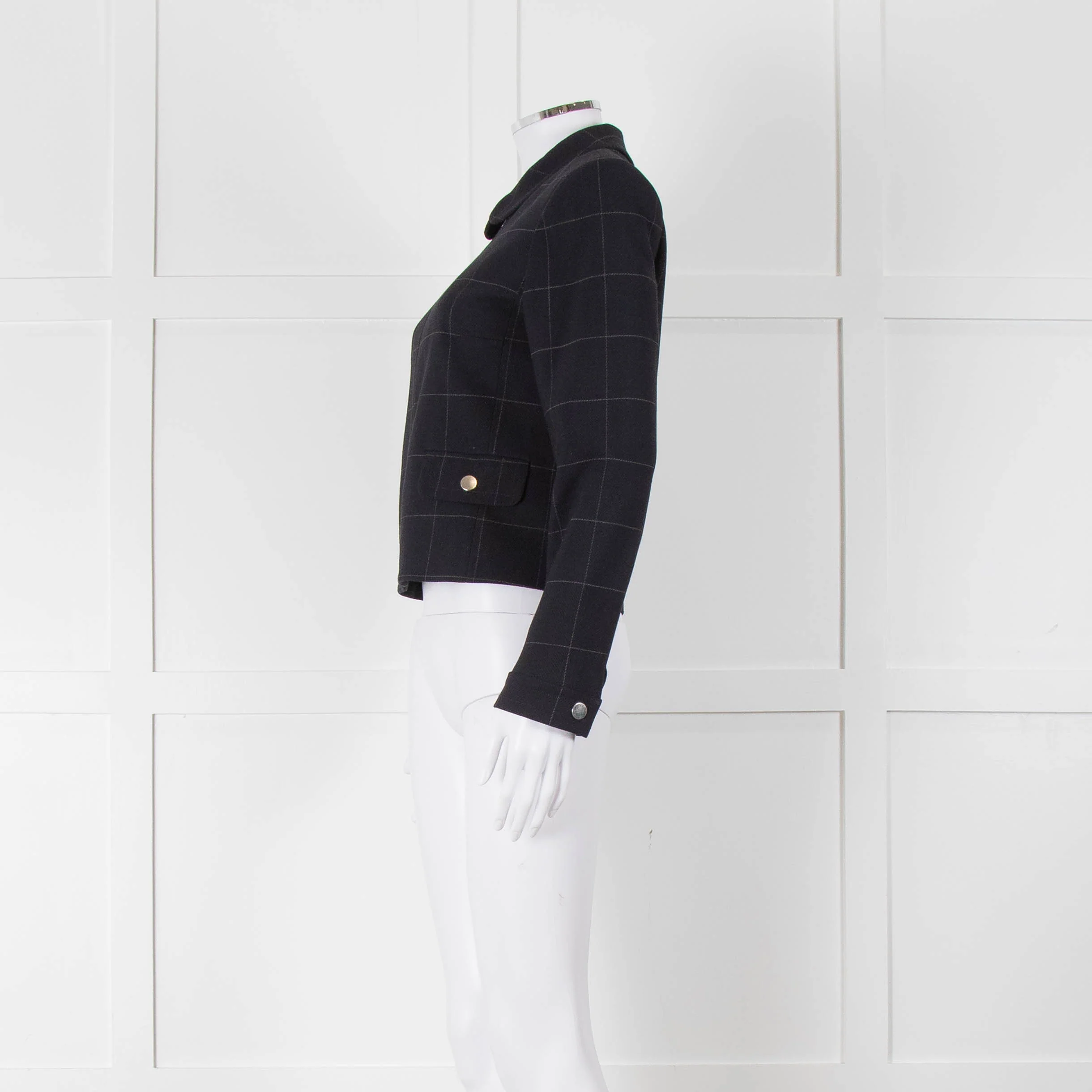 Claudie Pierlot Navy White Check Zip Up Jacket - Image 7