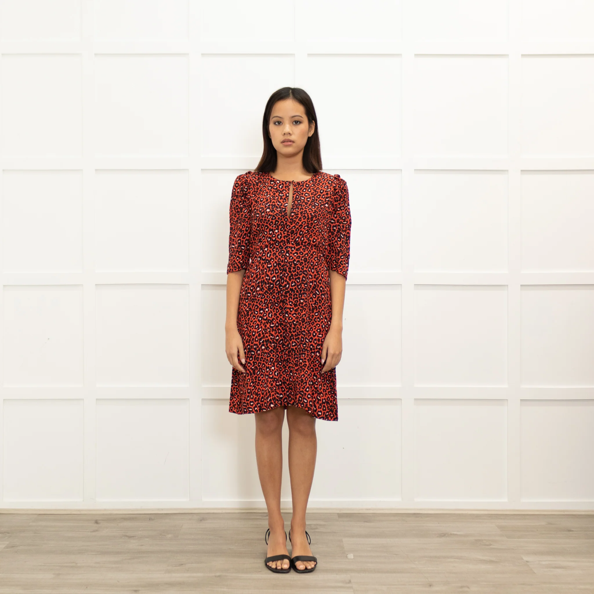Claudie Pierlot Orange Black Animal Print Short Sleeve Dress