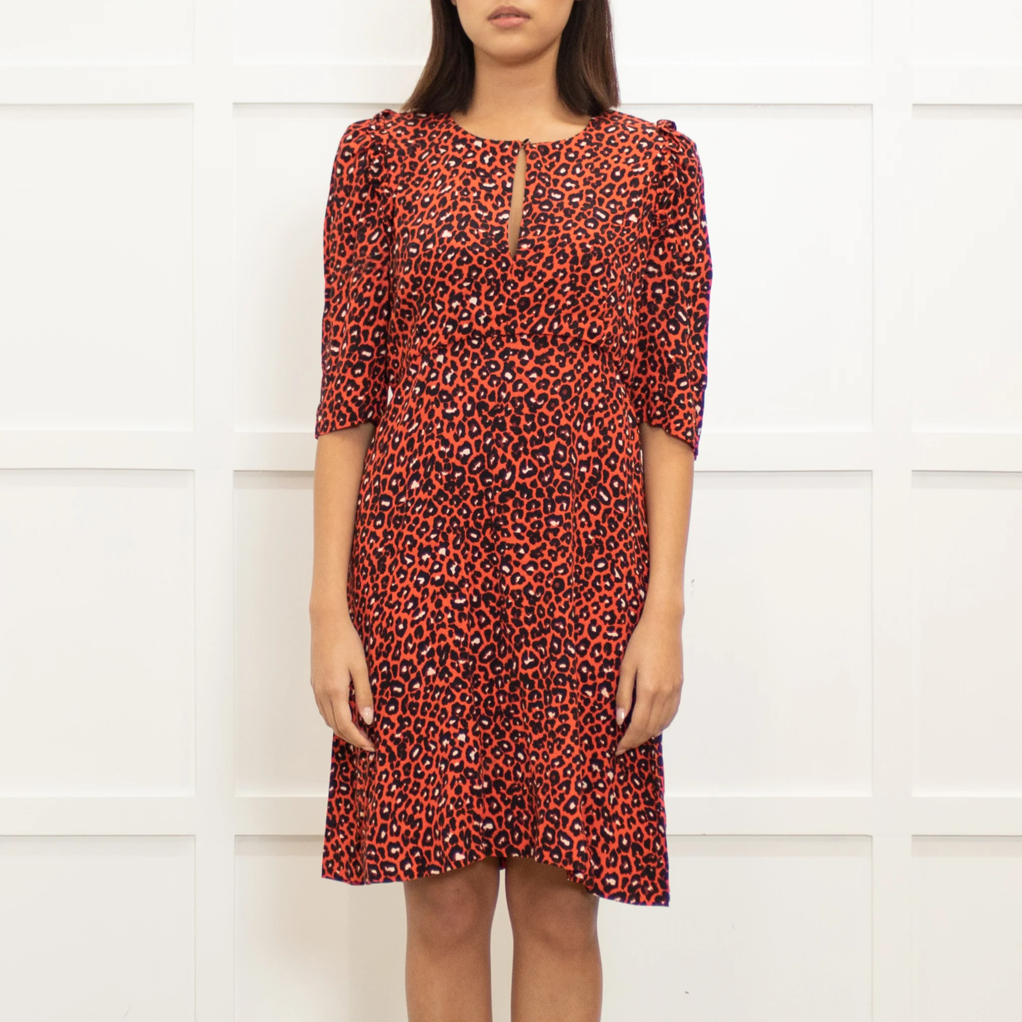 Claudie Pierlot Orange Black Animal Print Short Sleeve Dress - Image 2