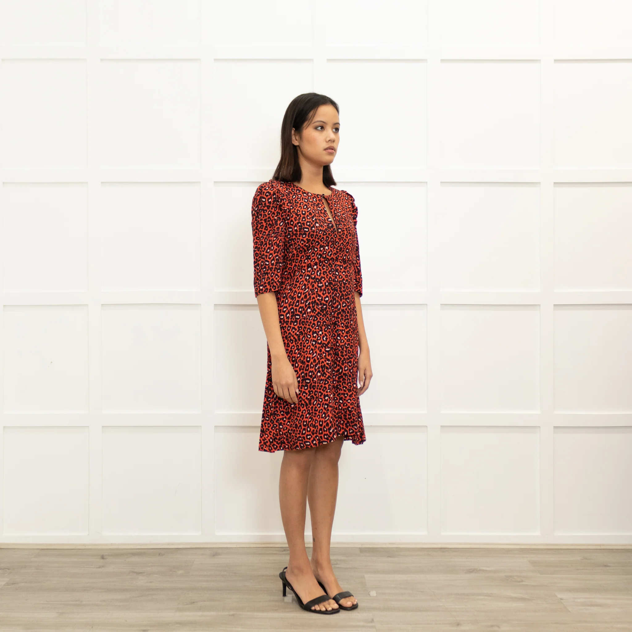 Claudie Pierlot Orange Black Animal Print Short Sleeve Dress - Image 3