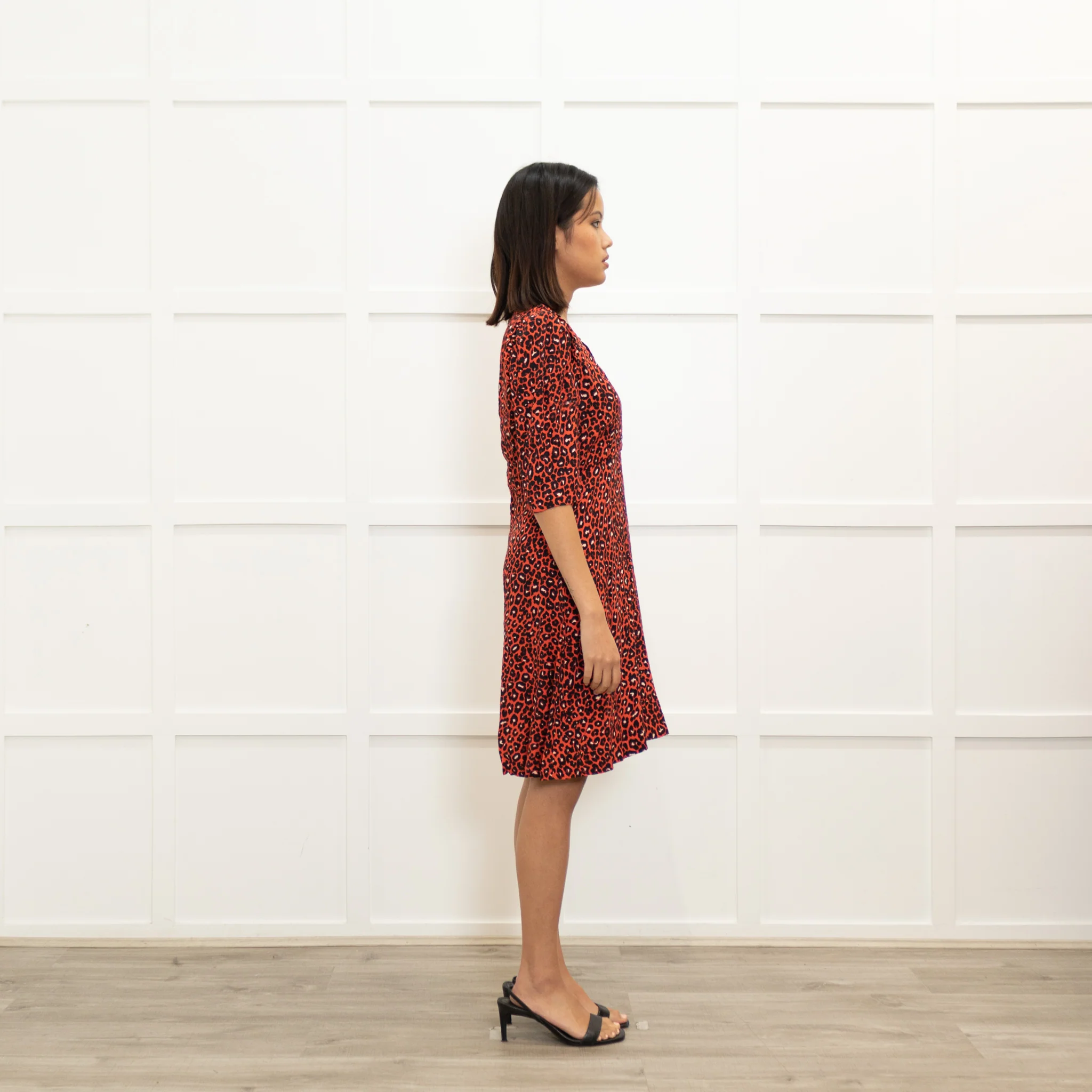 Claudie Pierlot Orange Black Animal Print Short Sleeve Dress - Image 4