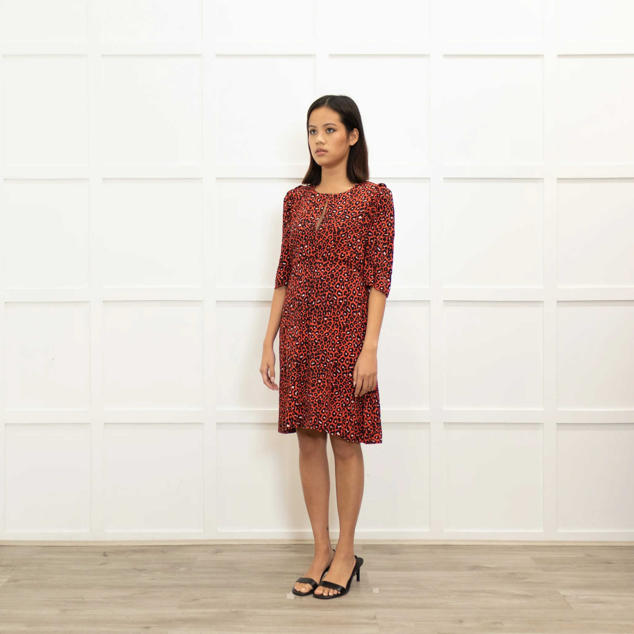 Claudie Pierlot Orange Black Animal Print Short Sleeve Dress - Image 7