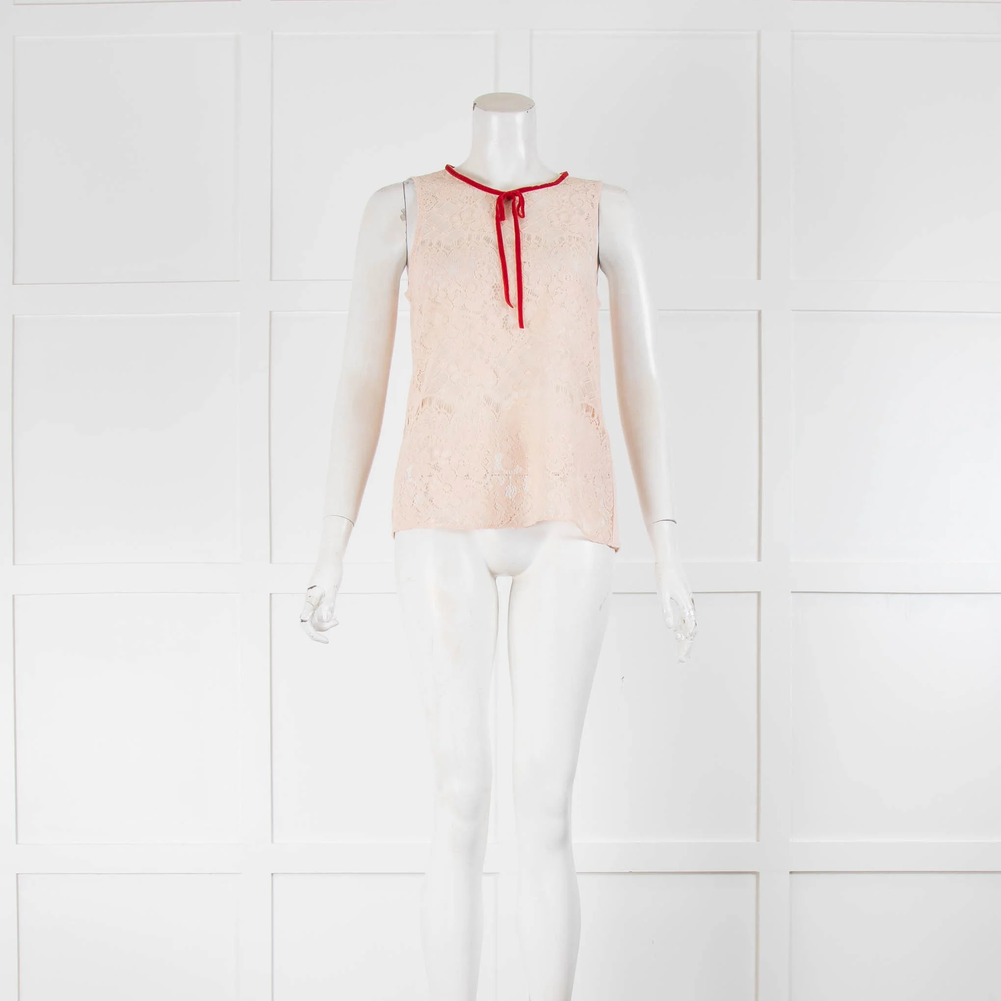Claudie Pierlot Peach Red Trim Front Lace Sleeveless Top