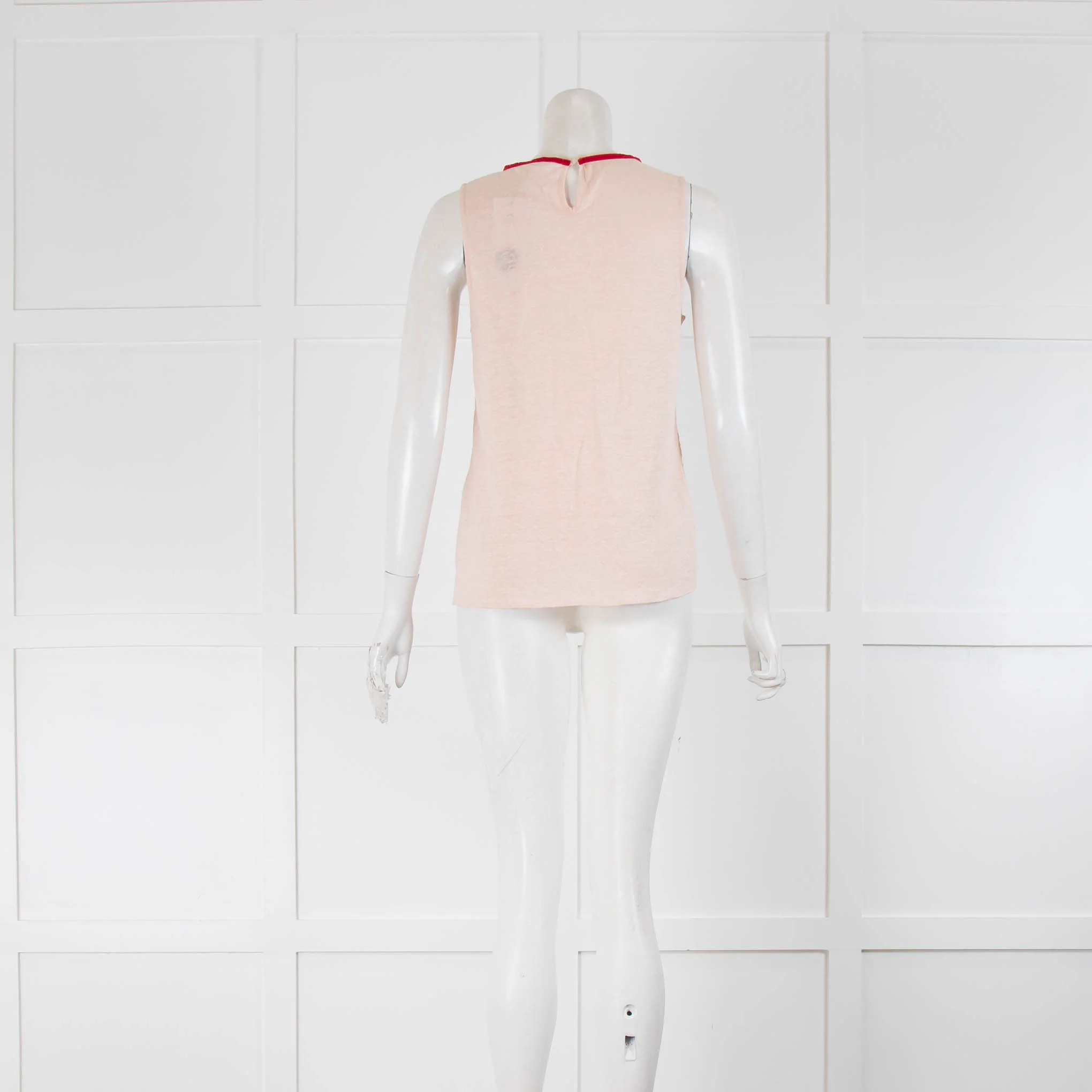 Claudie Pierlot Peach Red Trim Front Lace Sleeveless Top - Image 3