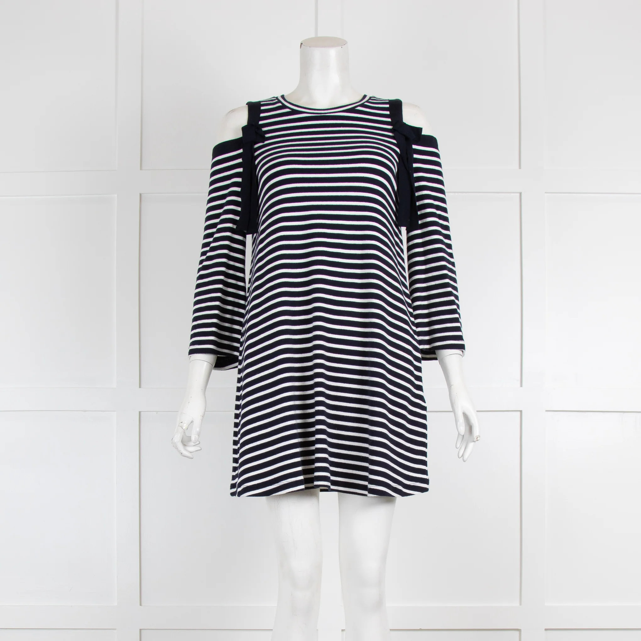 Claudie Pierlot Striped Cold Shoulder Tunic with Bow Detail