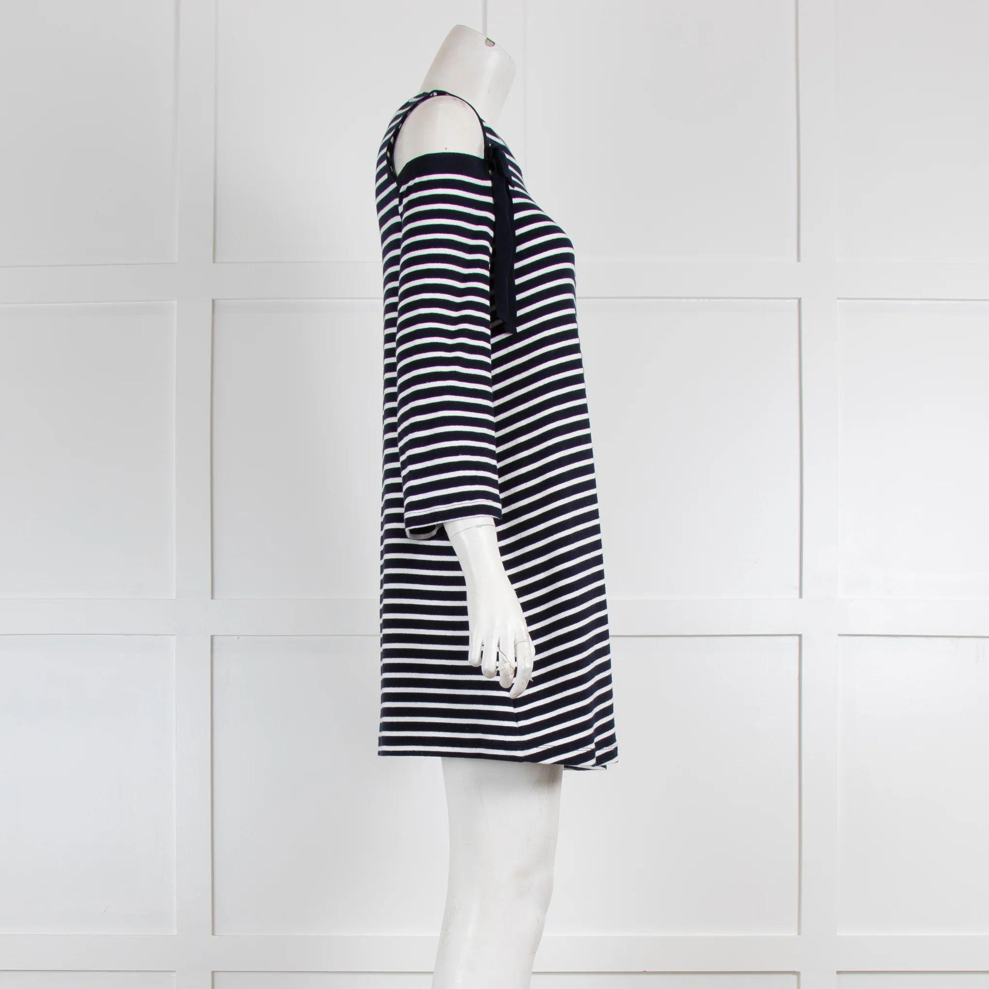 Claudie Pierlot Striped Cold Shoulder Tunic with Bow Detail - Image 2