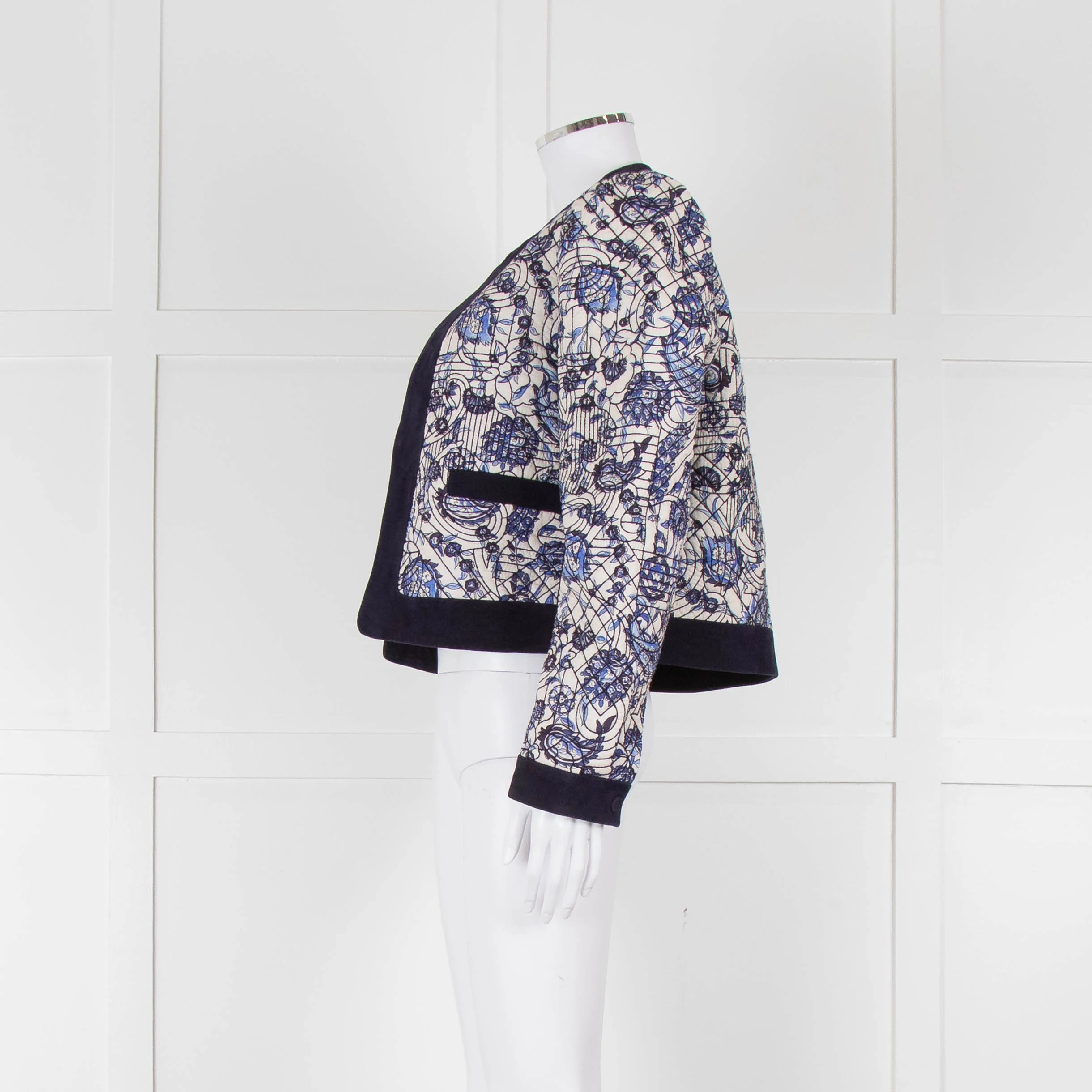 Claudie Pierlot White Blue Paisley Quilted Suede Trim Jacket - Image 7