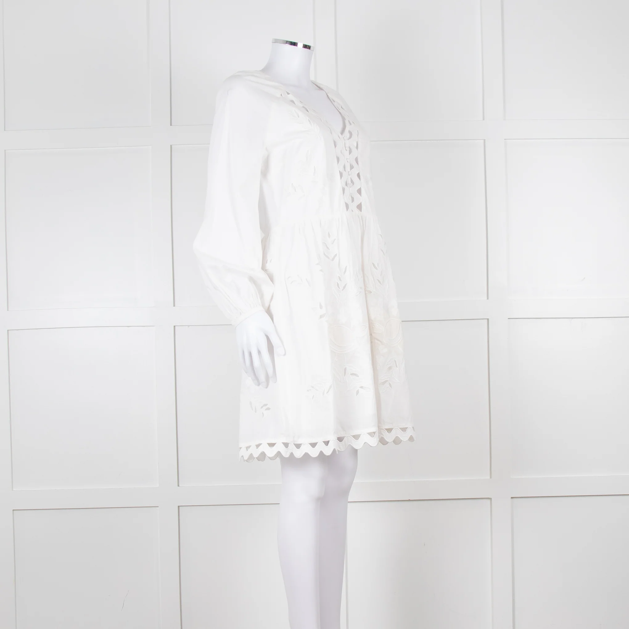 Claudie Pierlot White Lace Broderie Long Sleeve Mini Dress - Image 2