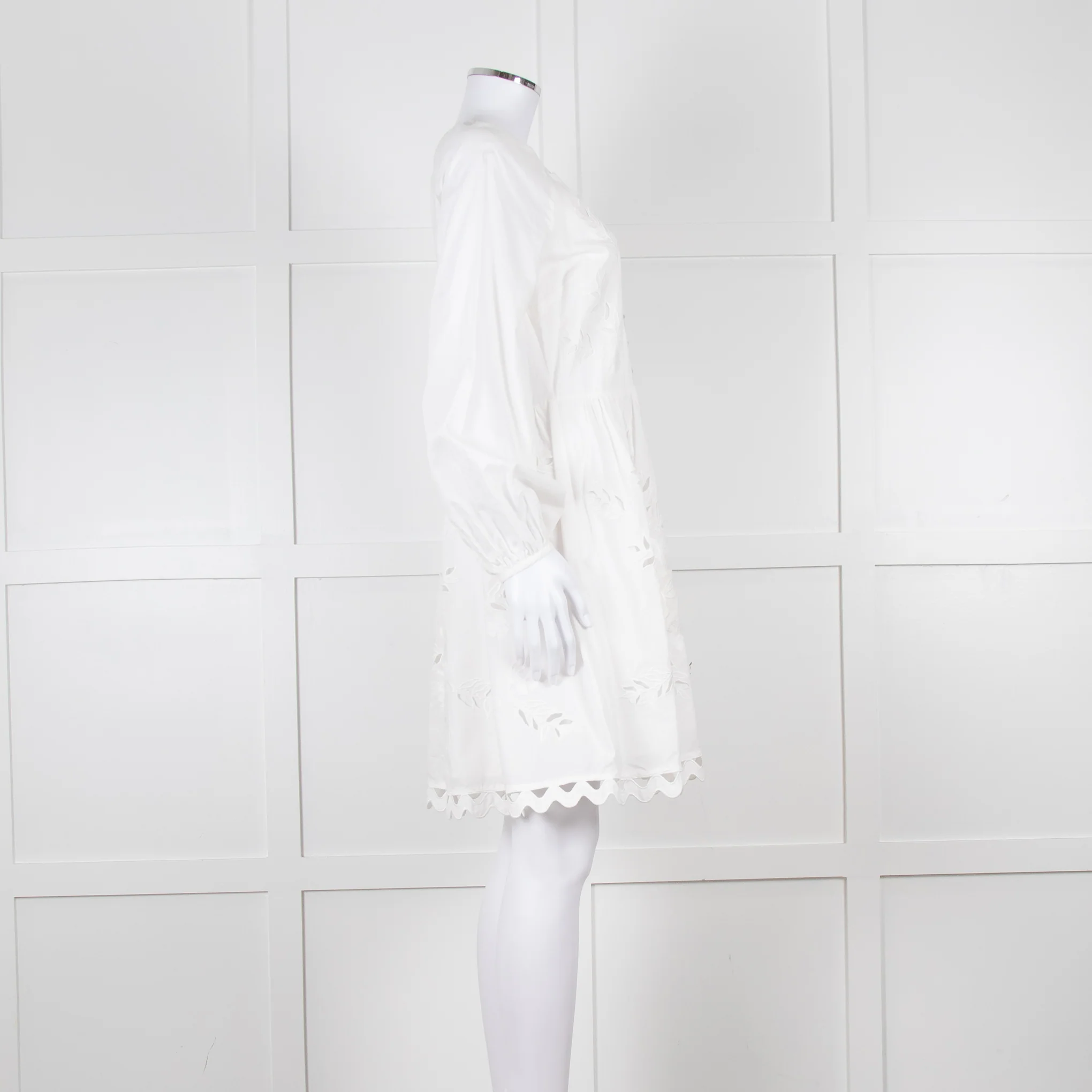 Claudie Pierlot White Lace Broderie Long Sleeve Mini Dress - Image 3