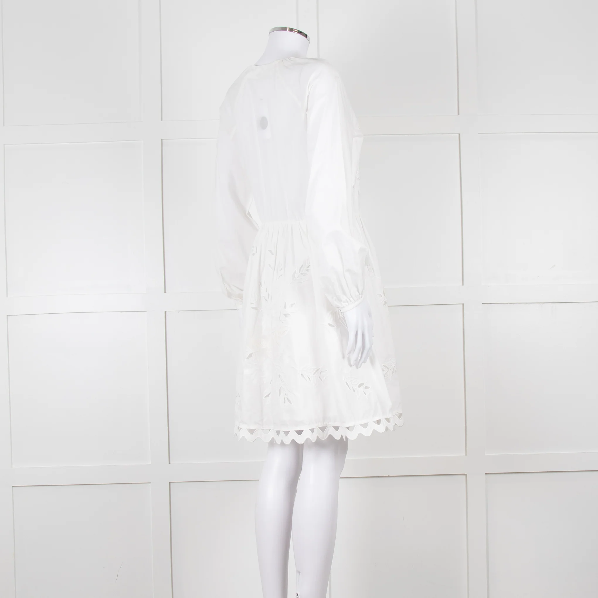Claudie Pierlot White Lace Broderie Long Sleeve Mini Dress - Image 4