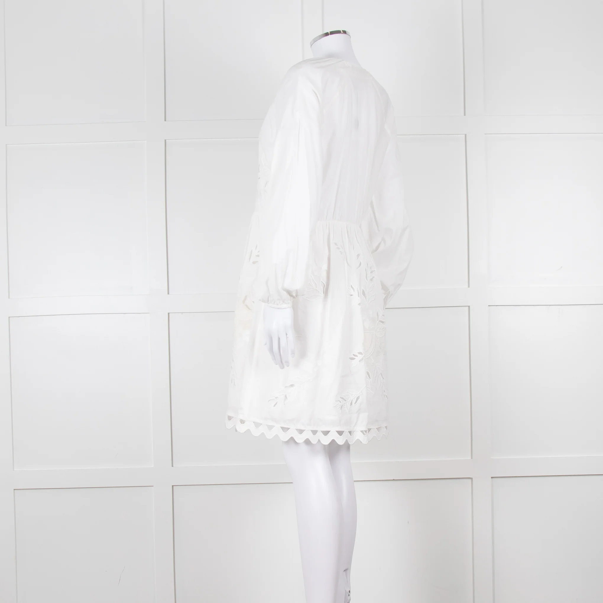 Claudie Pierlot White Lace Broderie Long Sleeve Mini Dress - Image 6