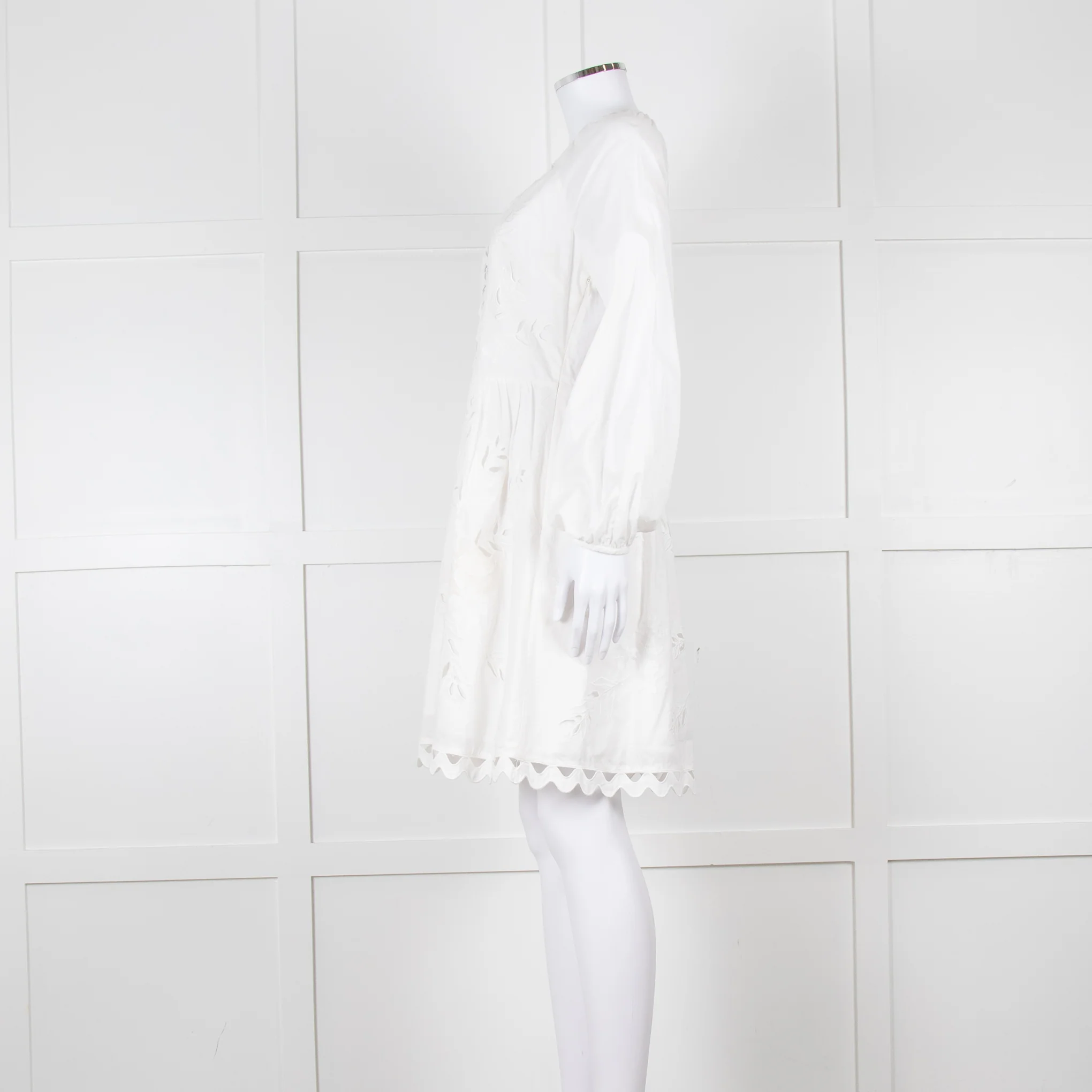 Claudie Pierlot White Lace Broderie Long Sleeve Mini Dress - Image 7