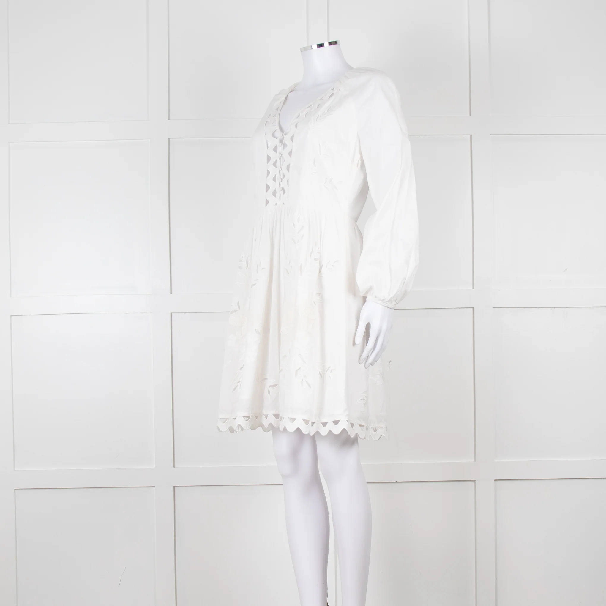 Claudie Pierlot White Lace Broderie Long Sleeve Mini Dress - Image 8