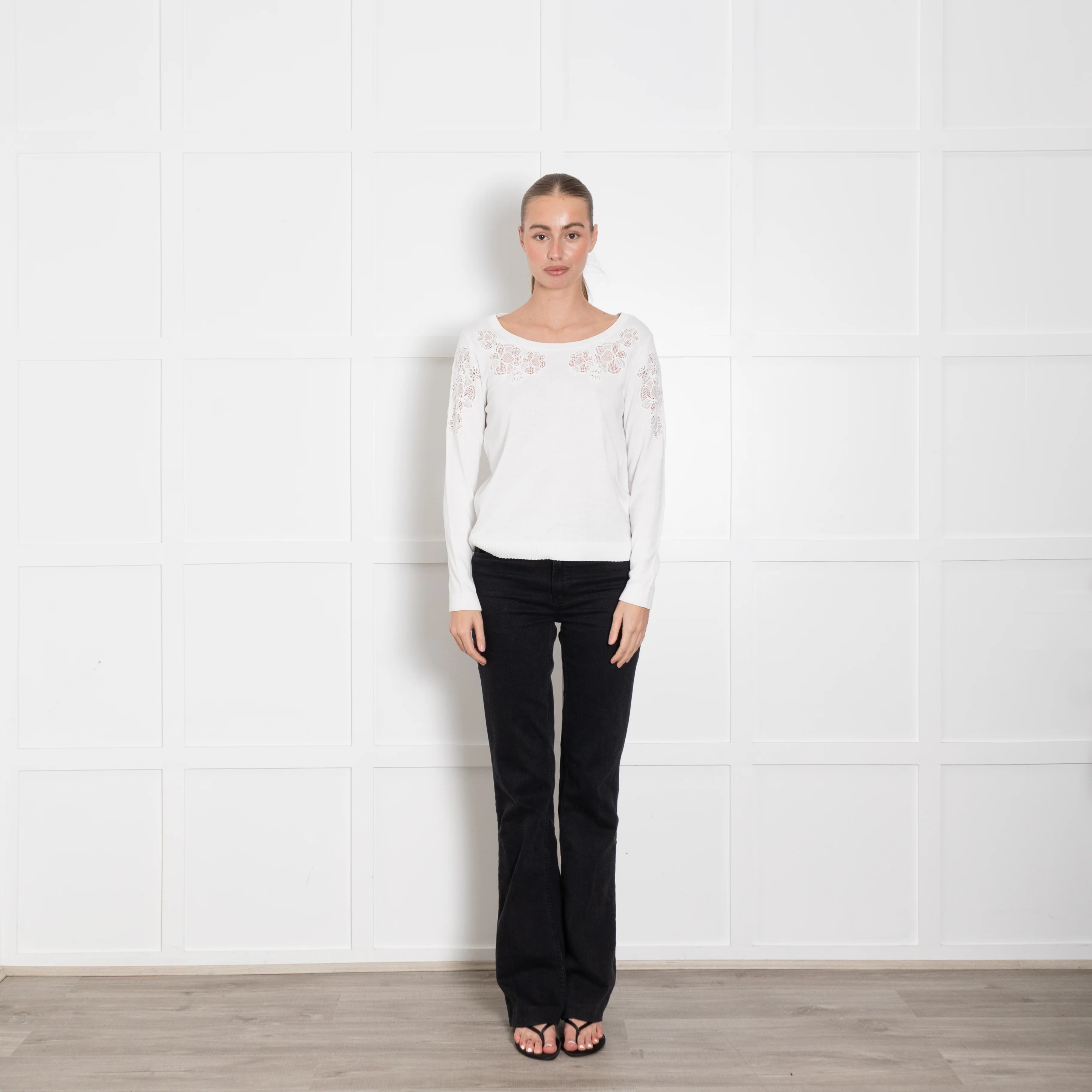 Claudie Pierlot White Lace Flower Detail Knitted Jumper