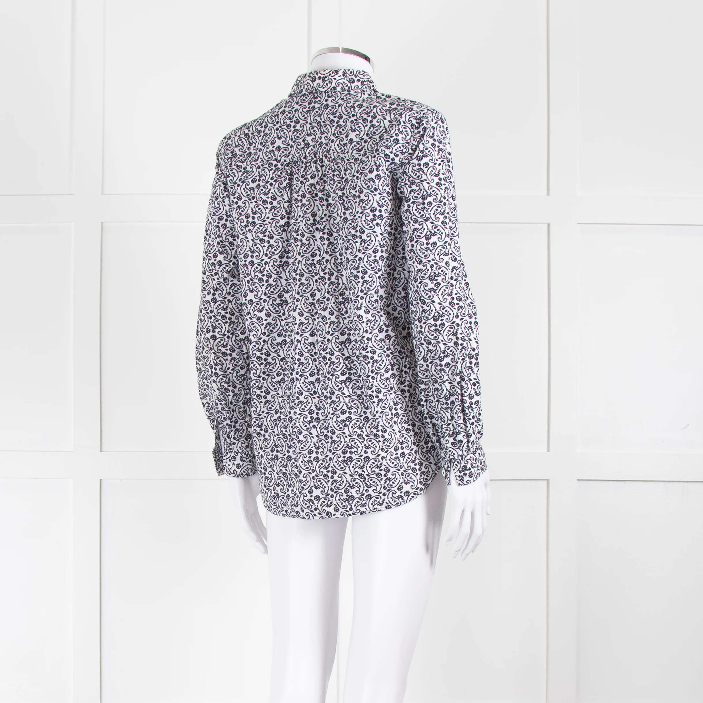 Claudie Pierlot White Navy Floral Print Neck Tie Cotton Shirt - Image 4