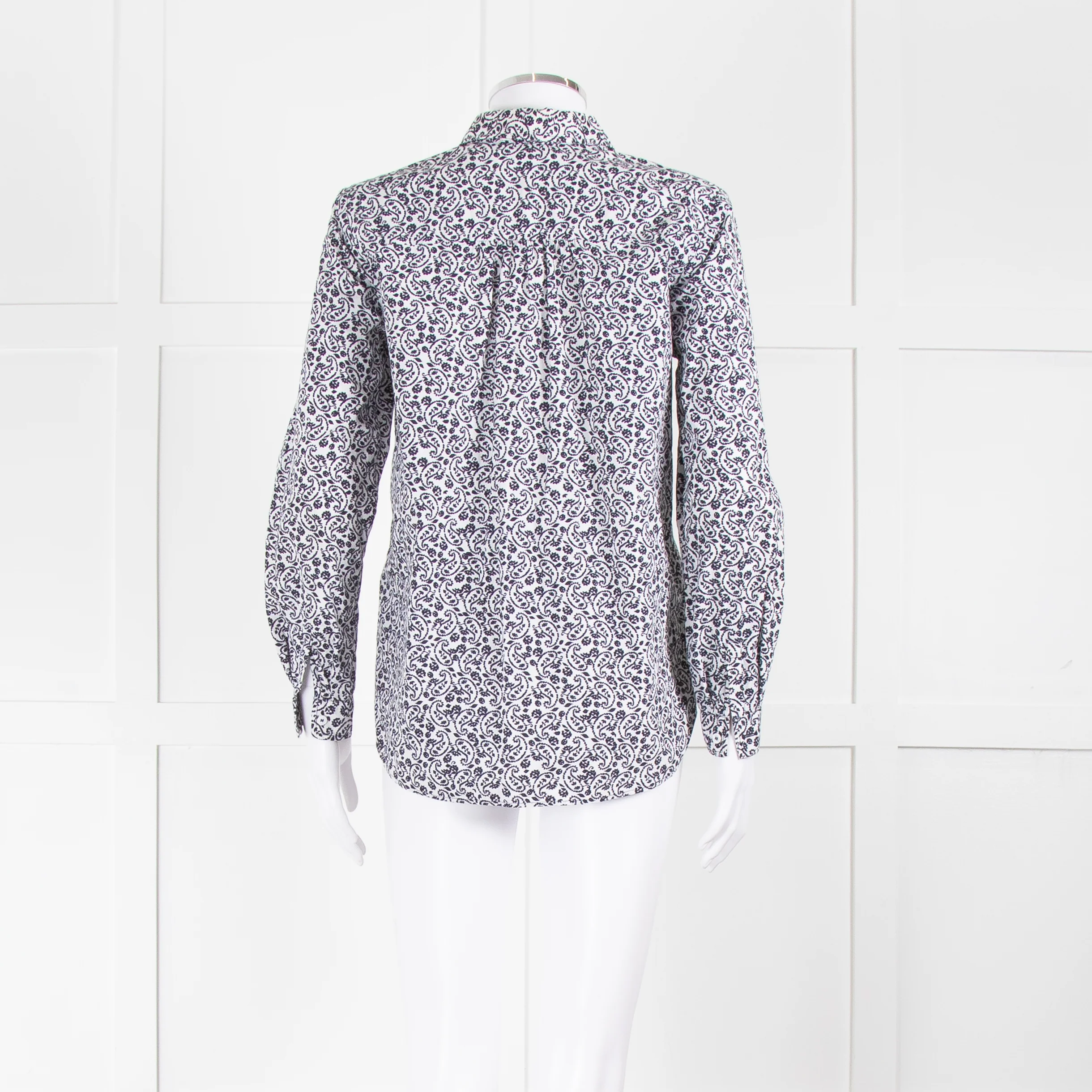Claudie Pierlot White Navy Floral Print Neck Tie Cotton Shirt - Image 5