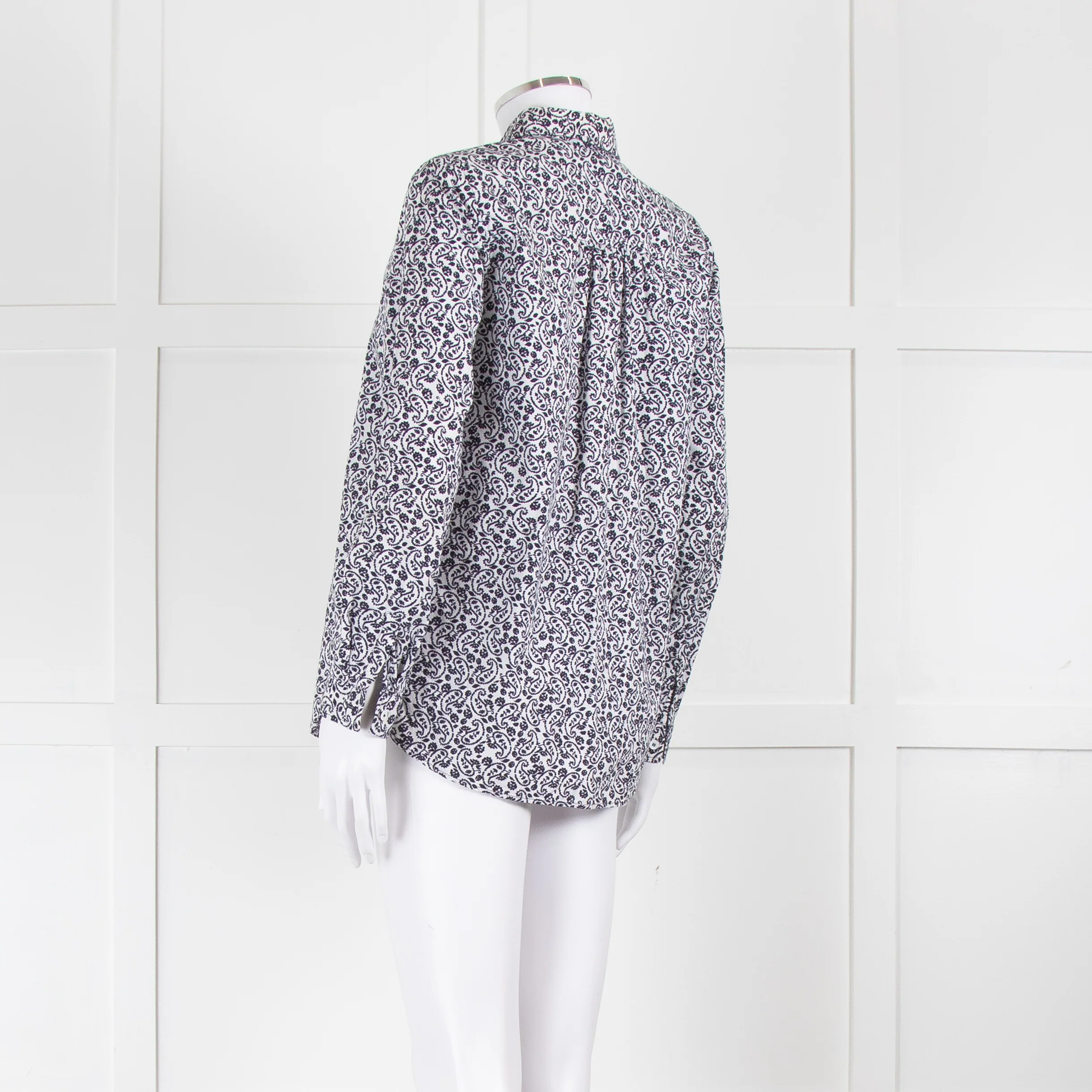 Claudie Pierlot White Navy Floral Print Neck Tie Cotton Shirt - Image 6
