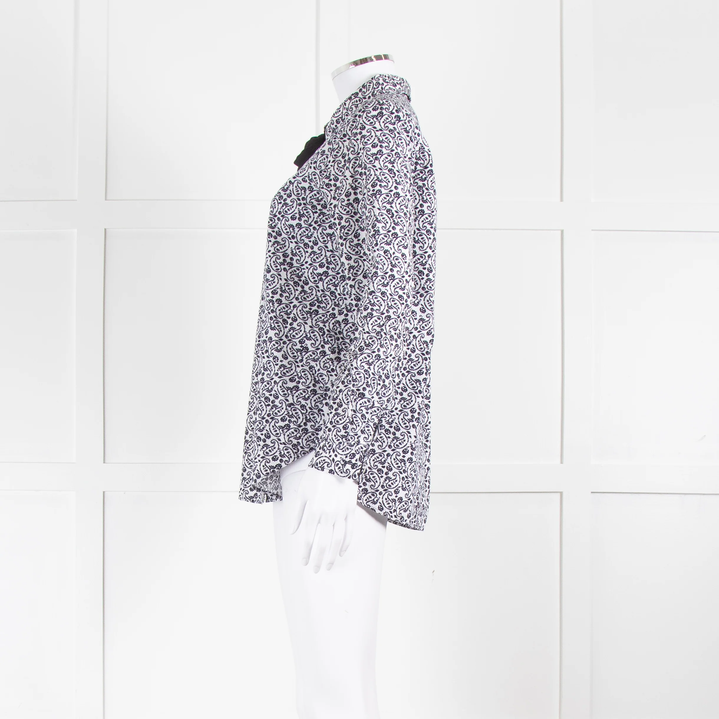 Claudie Pierlot White Navy Floral Print Neck Tie Cotton Shirt - Image 7