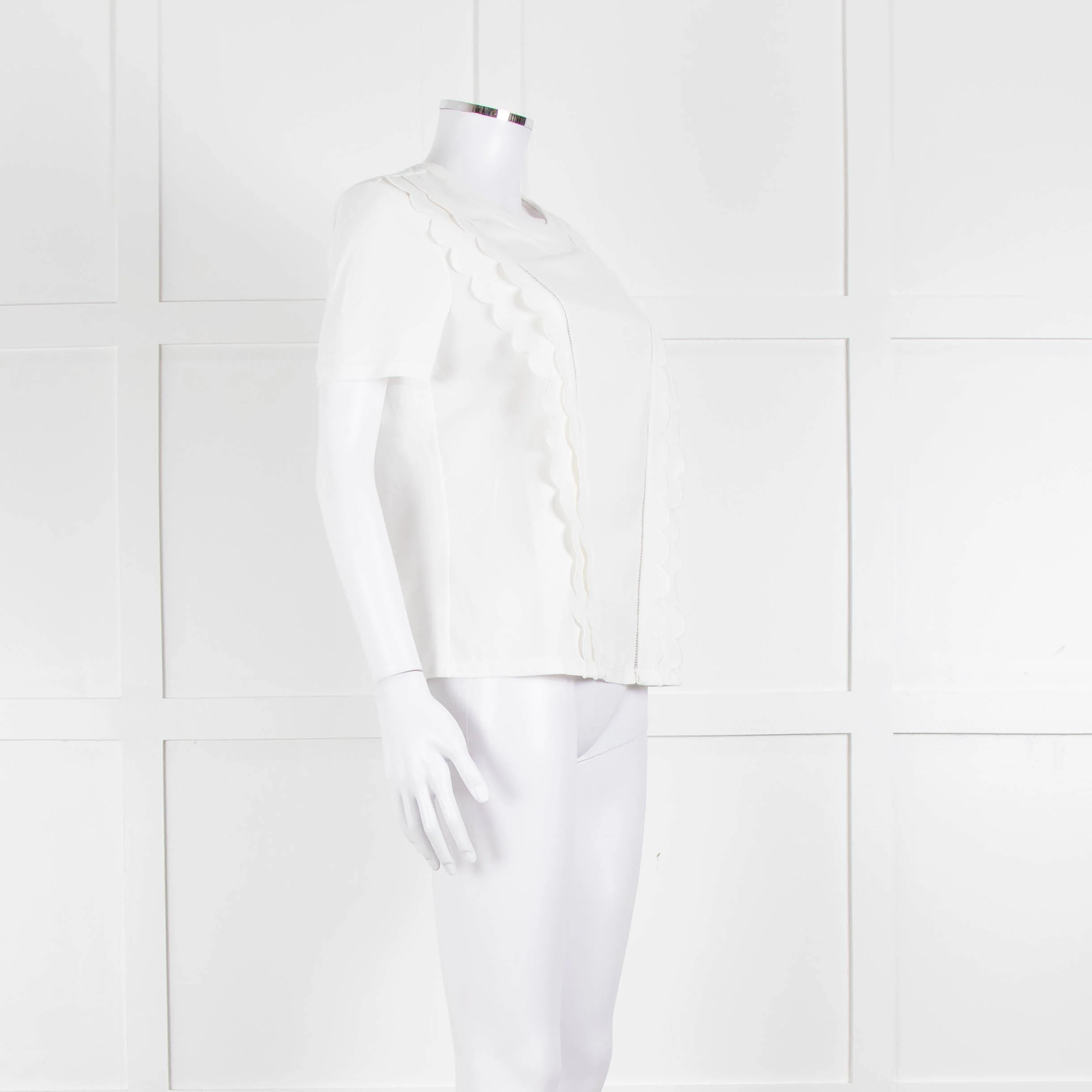 Claudie Pierlot White Scallop Front Detail Short Sleeve Top - Image 2
