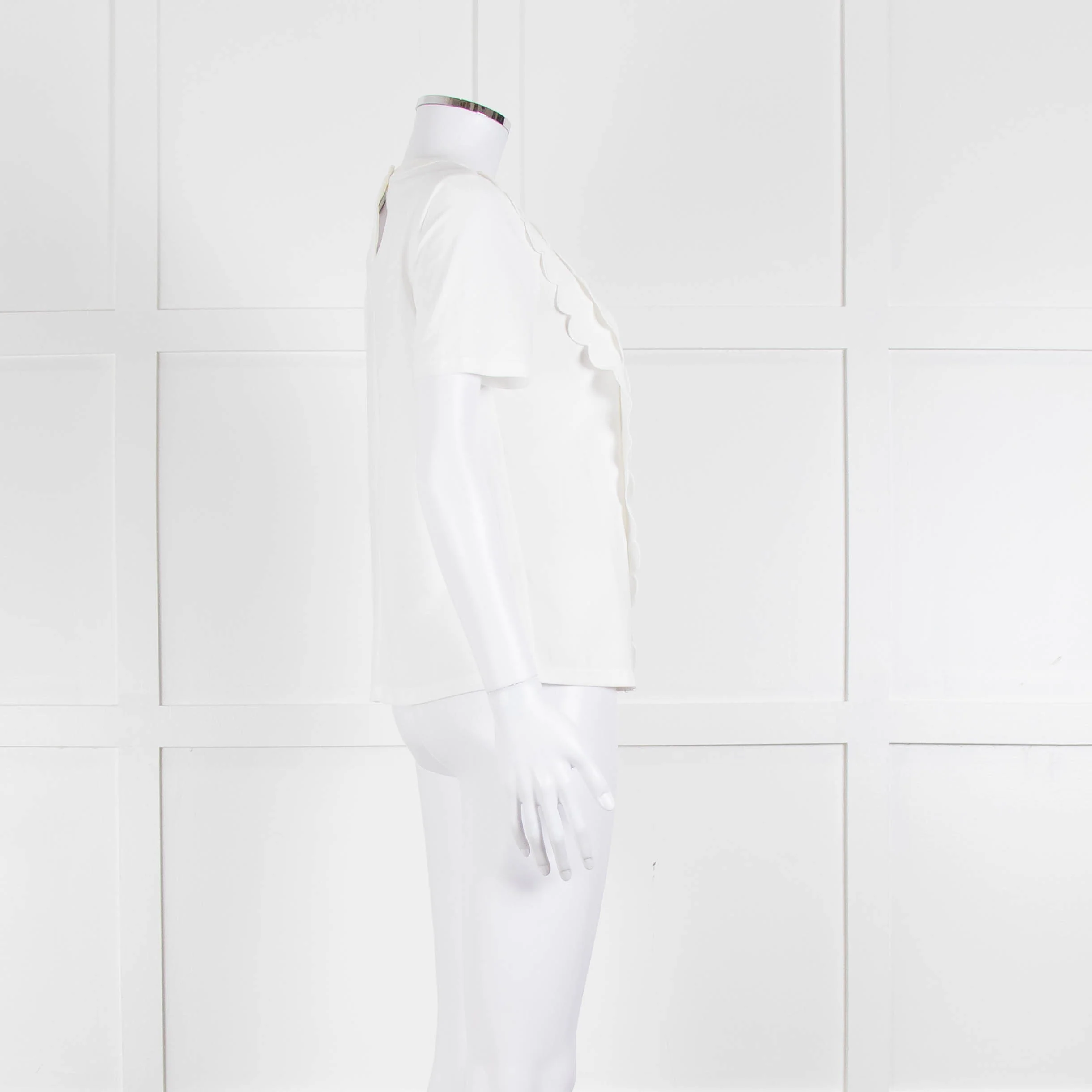 Claudie Pierlot White Scallop Front Detail Short Sleeve Top - Image 3