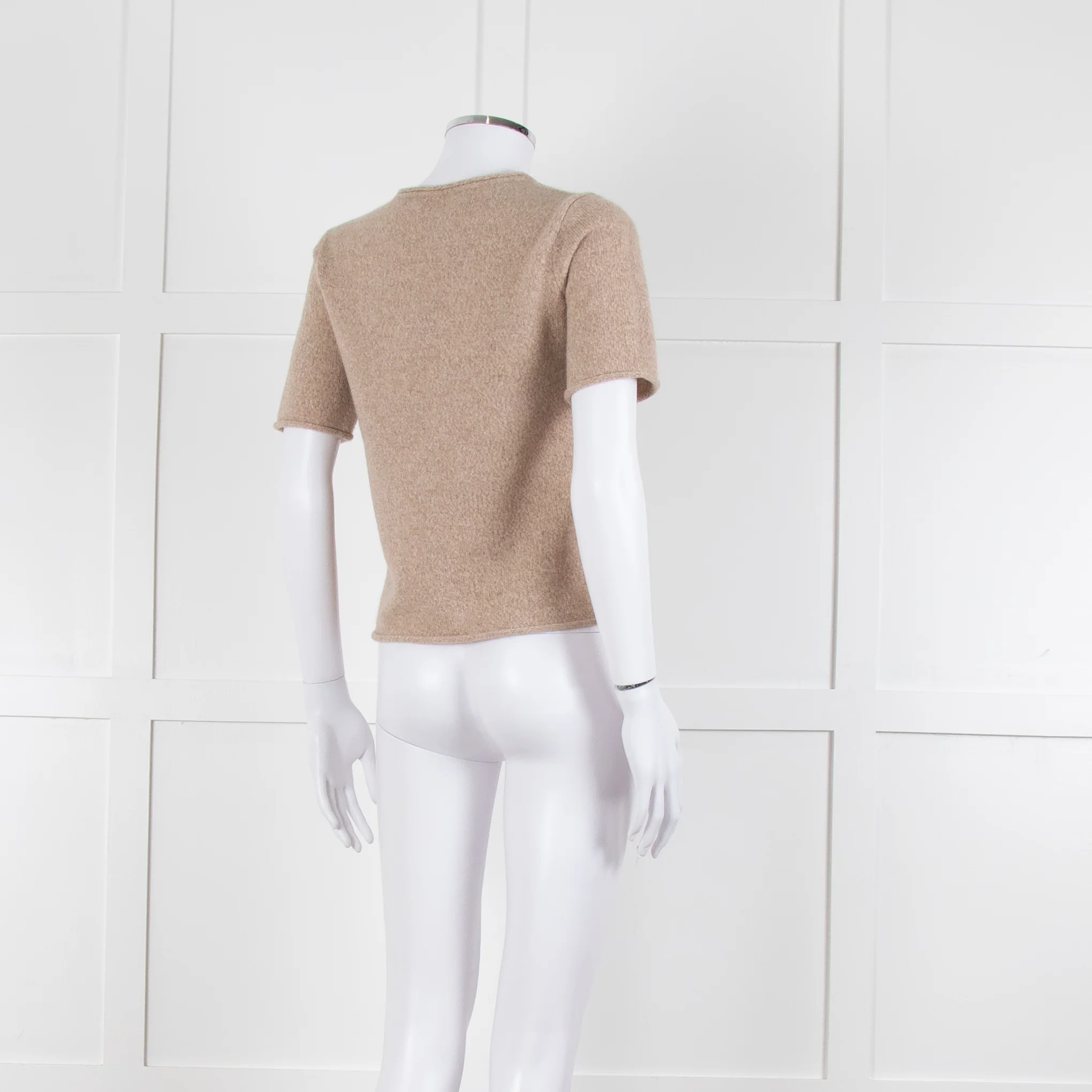 Club Monaco Beige Cashmere Short Sleeve Sweater - Image 4