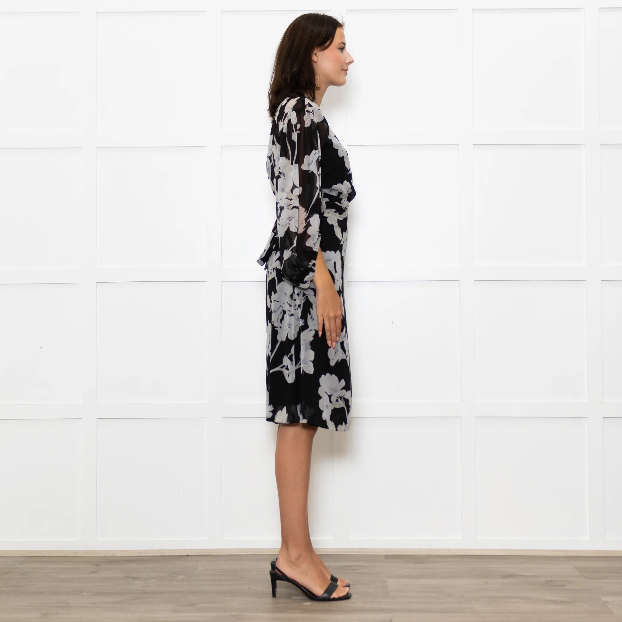 Club Monaco Black Grey Floral Belted Midi Dress With Slip - Image 6