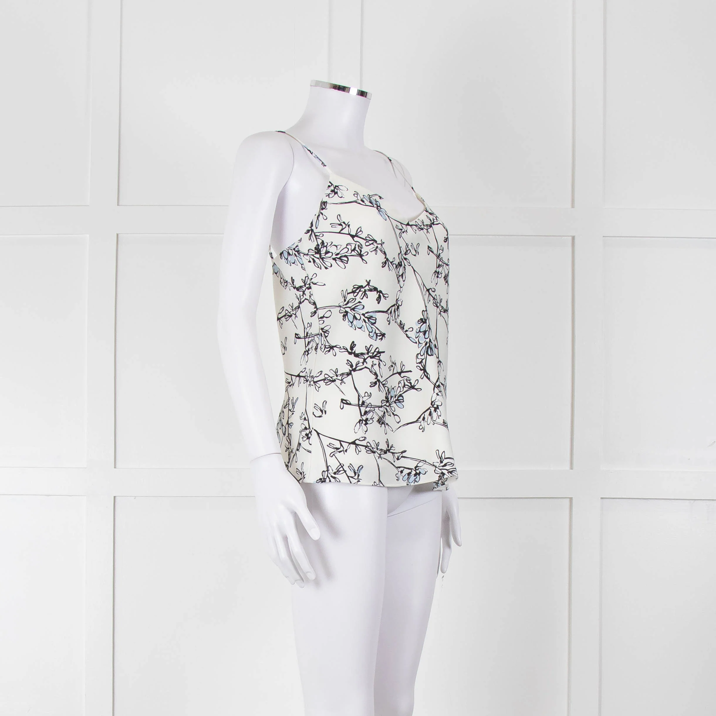 Club Monaco Cream Camisole Top with Handrawn Flower Pattern - Image 2
