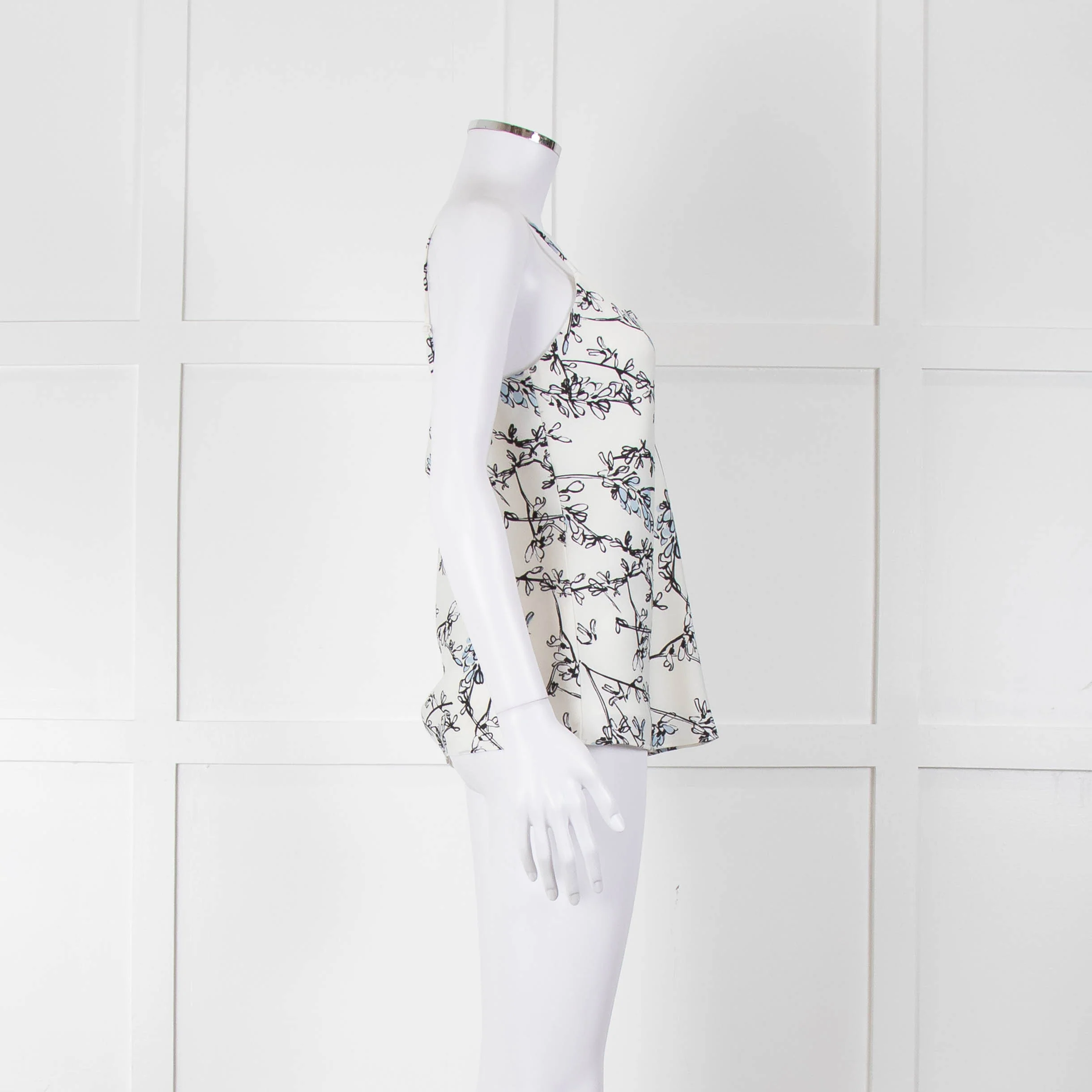 Club Monaco Cream Camisole Top with Handrawn Flower Pattern - Image 3