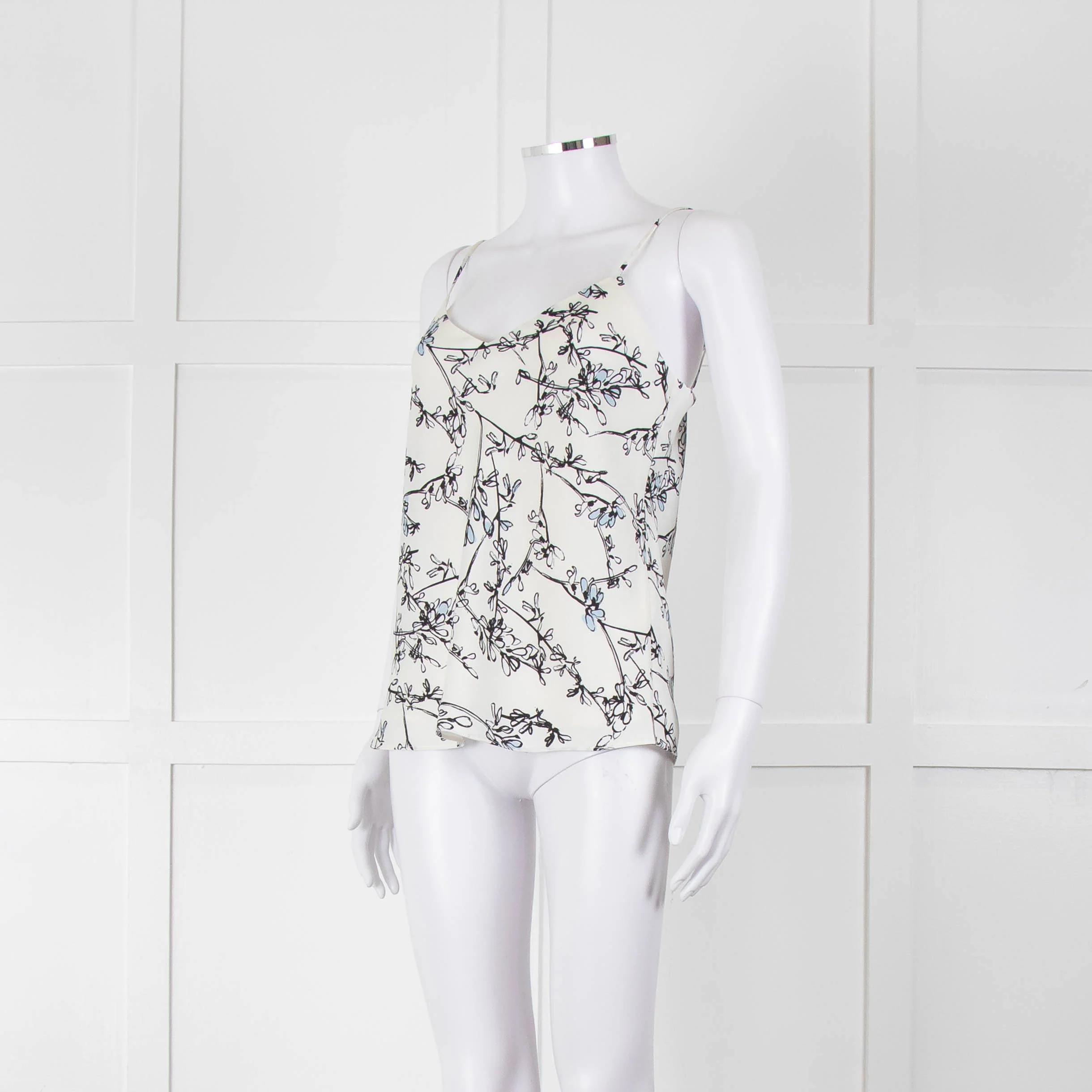 Club Monaco Cream Camisole Top with Handrawn Flower Pattern - Image 8