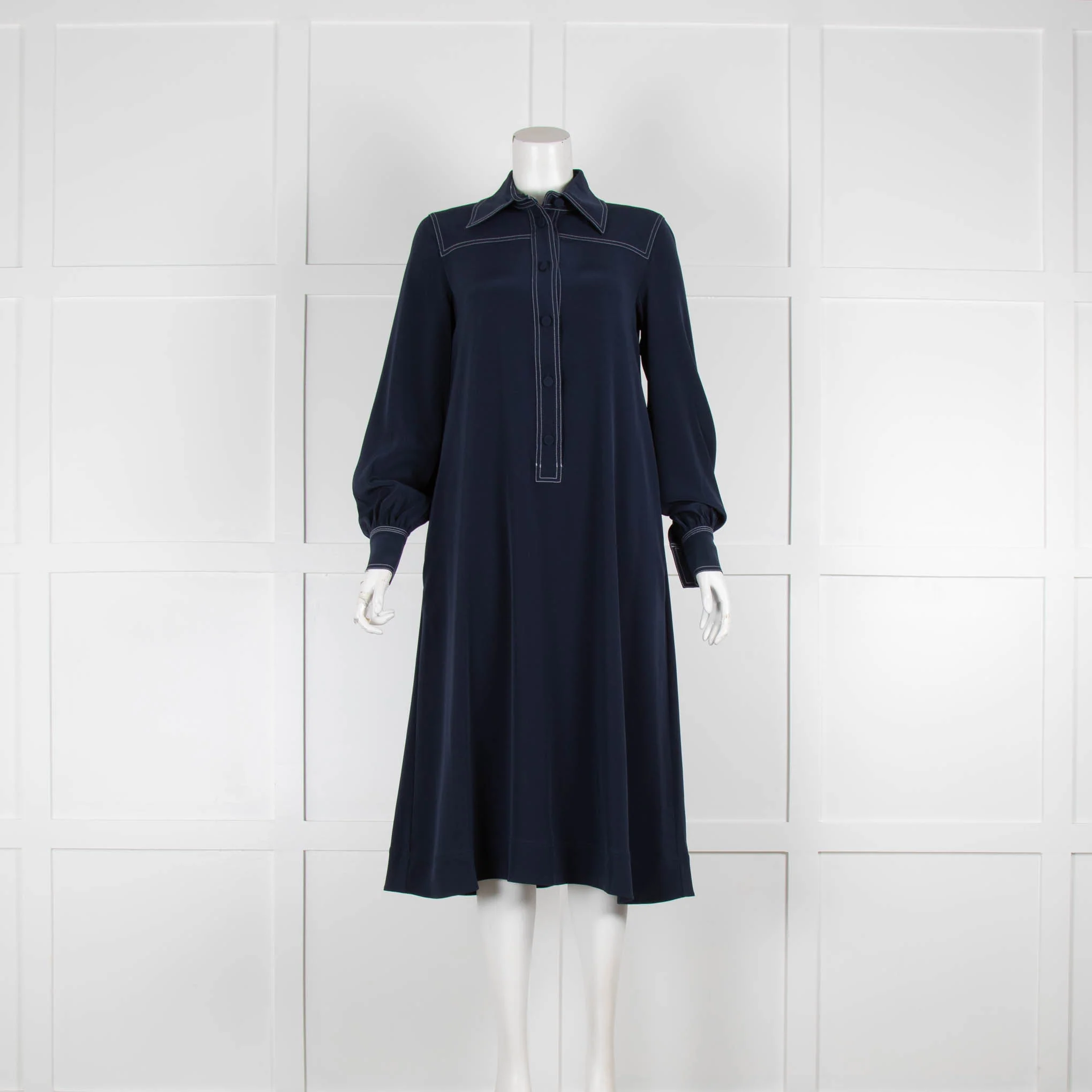 CO Navy Dress With White Stitching & Button Front