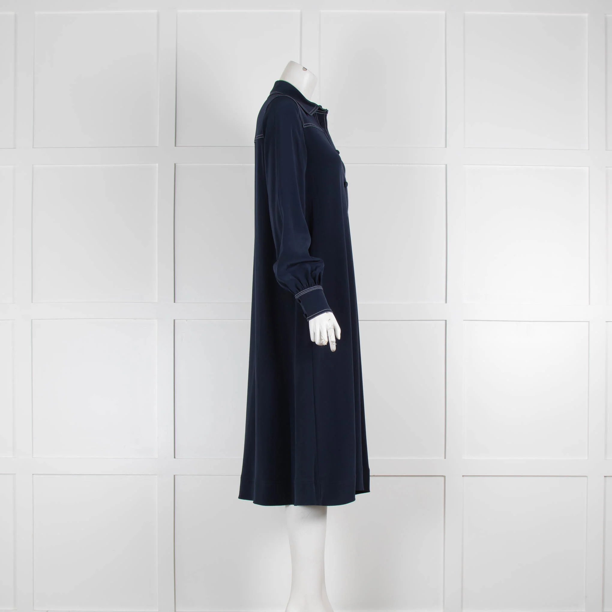 CO Navy Dress With White Stitching & Button Front - Image 2