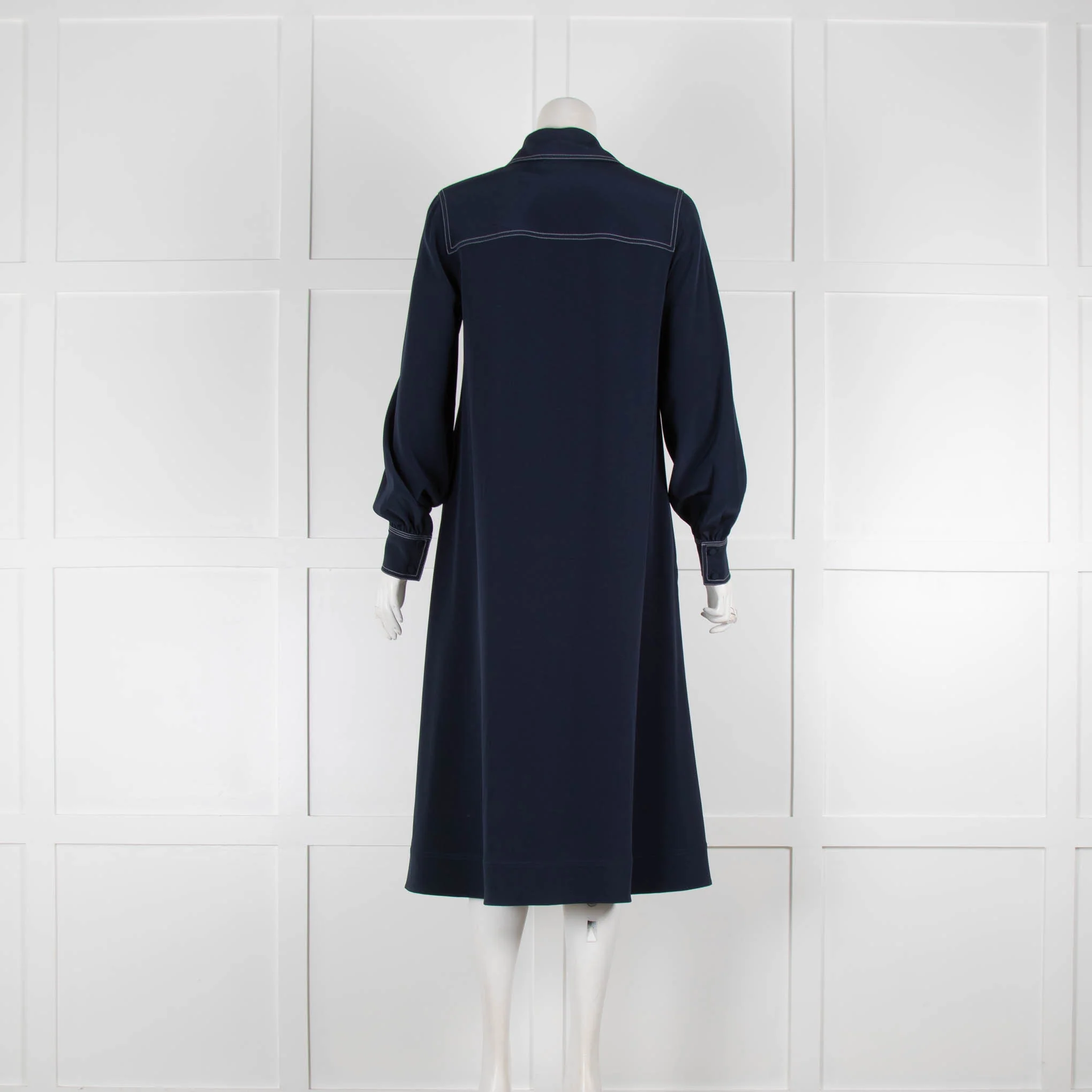 CO Navy Dress With White Stitching & Button Front - Image 3