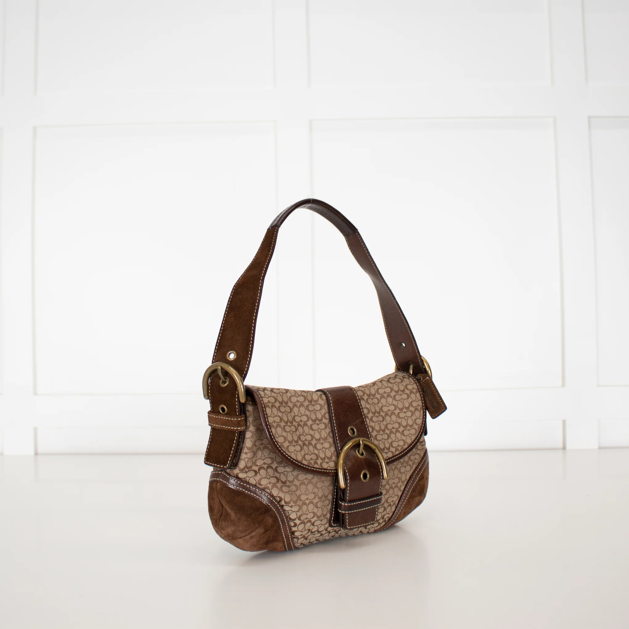 Coach Beige Canvas Brown Suede Soho Flap Shoulder Bag - Image 2